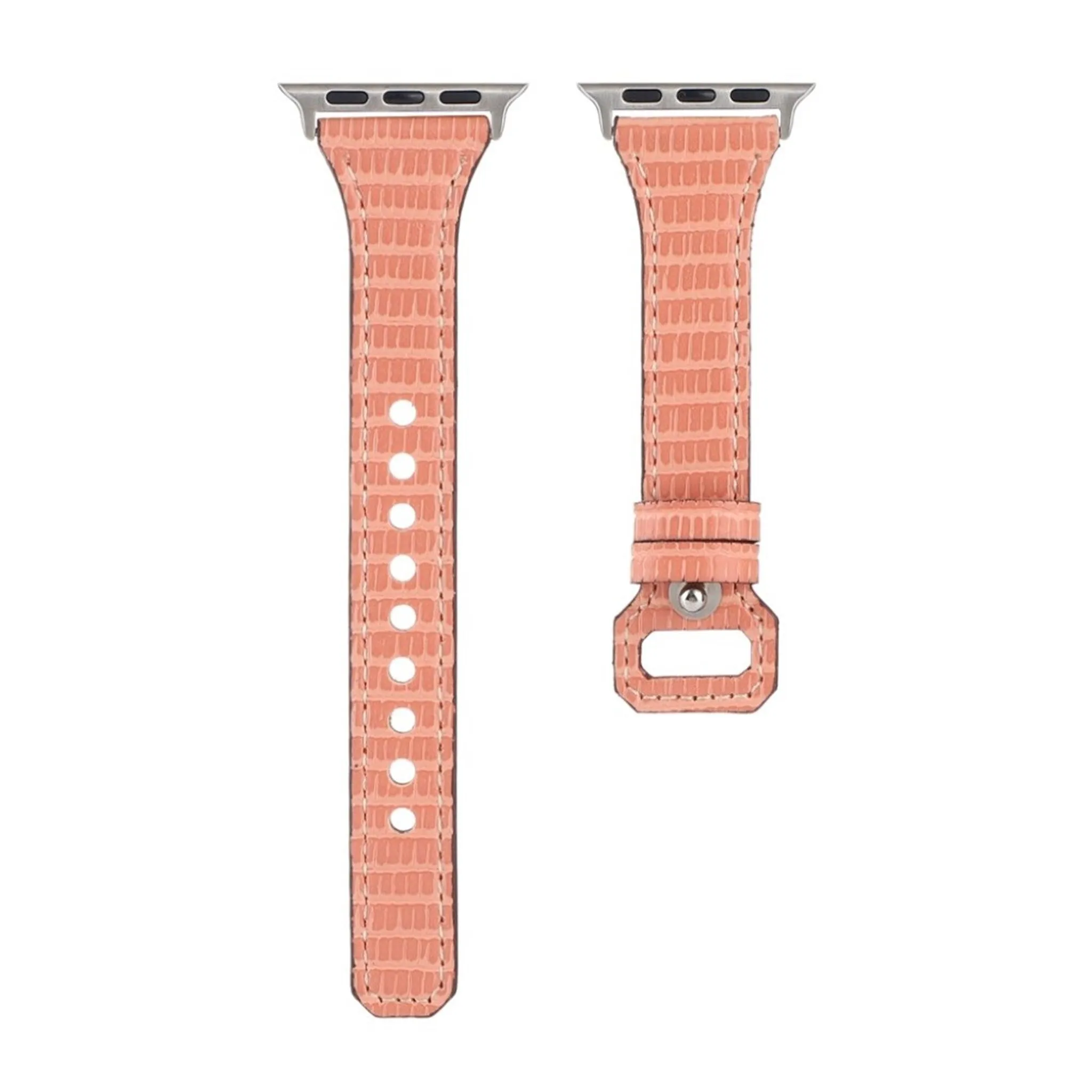 Apple Watch 44mm bamboo textured genuine leather watch strap - Apricot