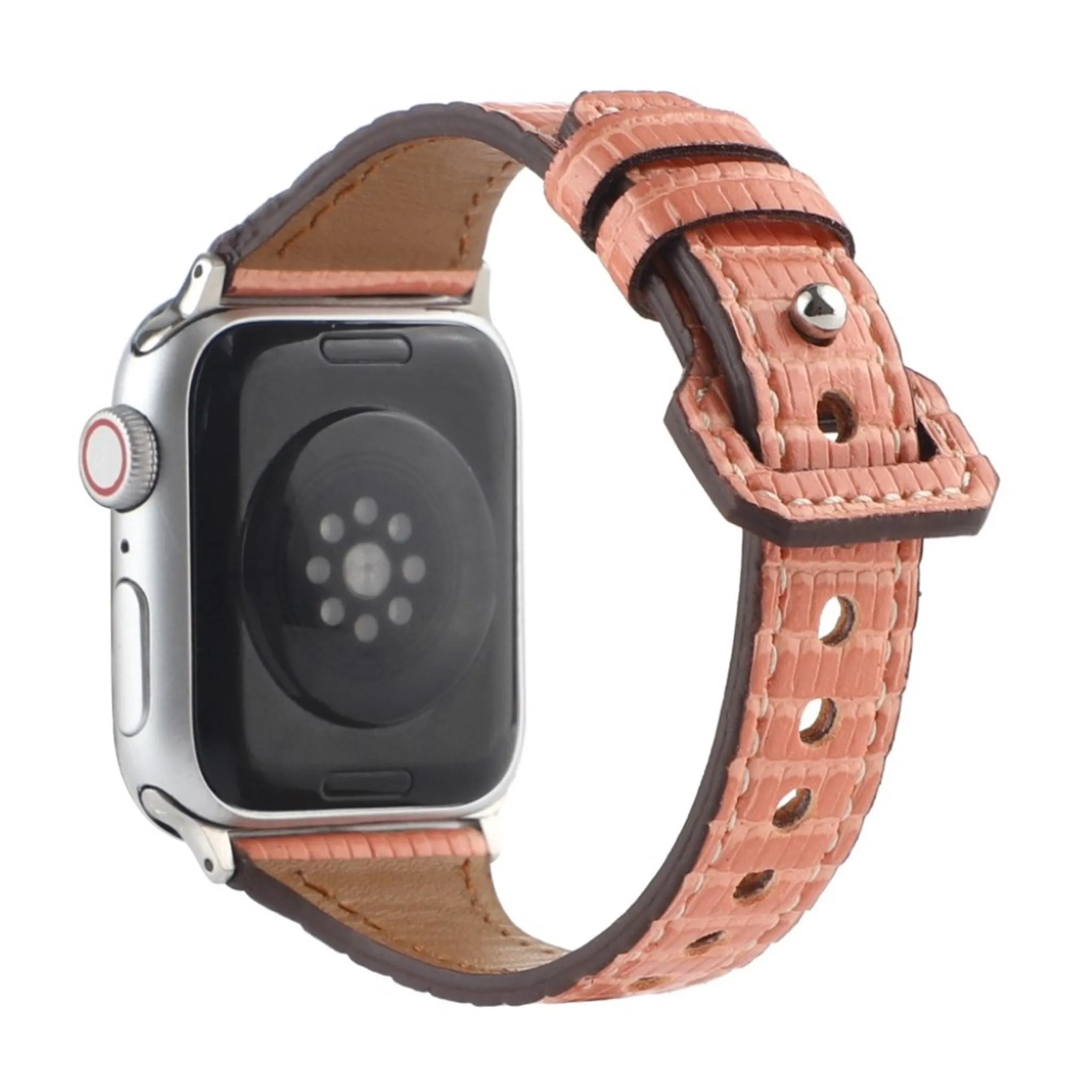 Apple Watch 44mm bamboo textured genuine leather watch strap - Apricot