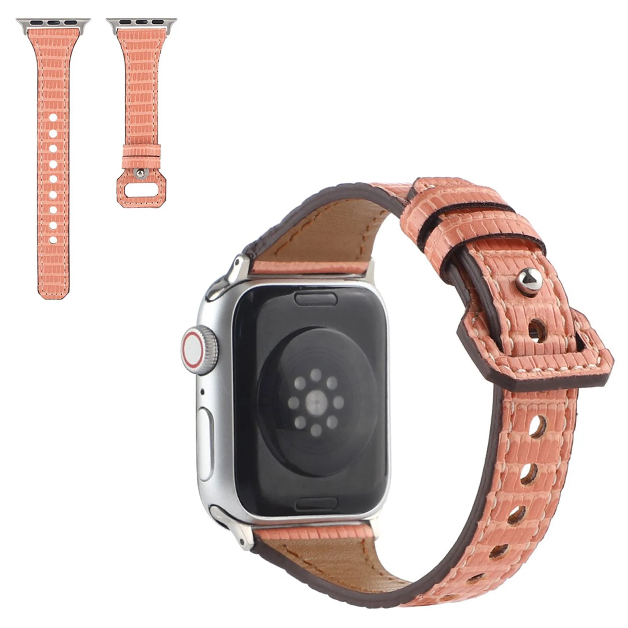 Apple Watch 44mm bamboo textured genuine leather watch strap - Apricot