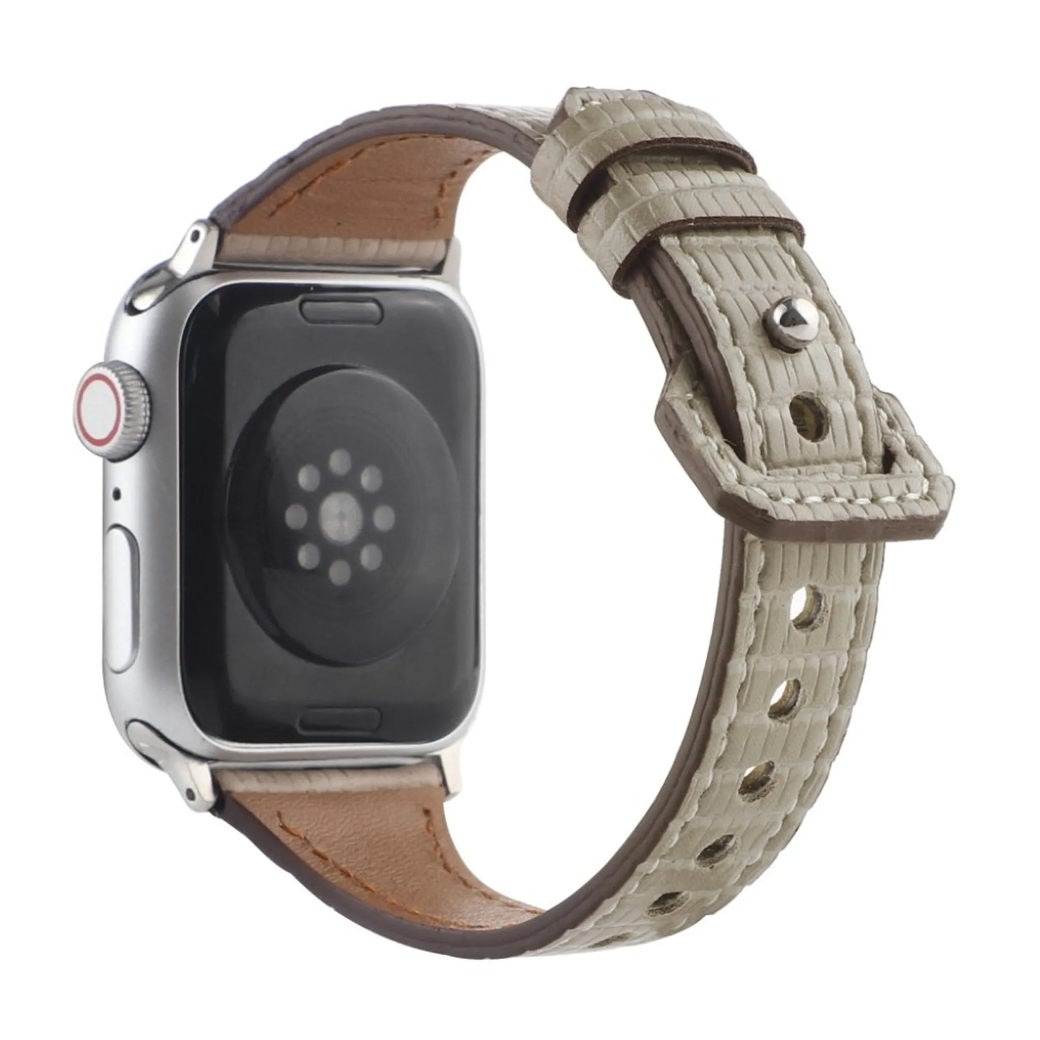 Apple Watch 44mm bamboo textured genuine leather watch strap - Grey