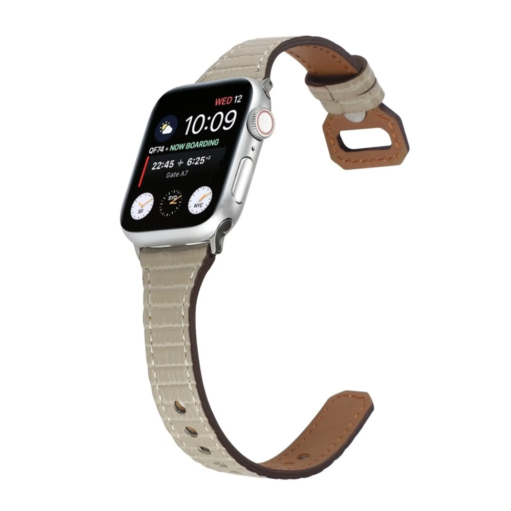 Apple Watch 44mm bamboo textured genuine leather watch strap - Grey