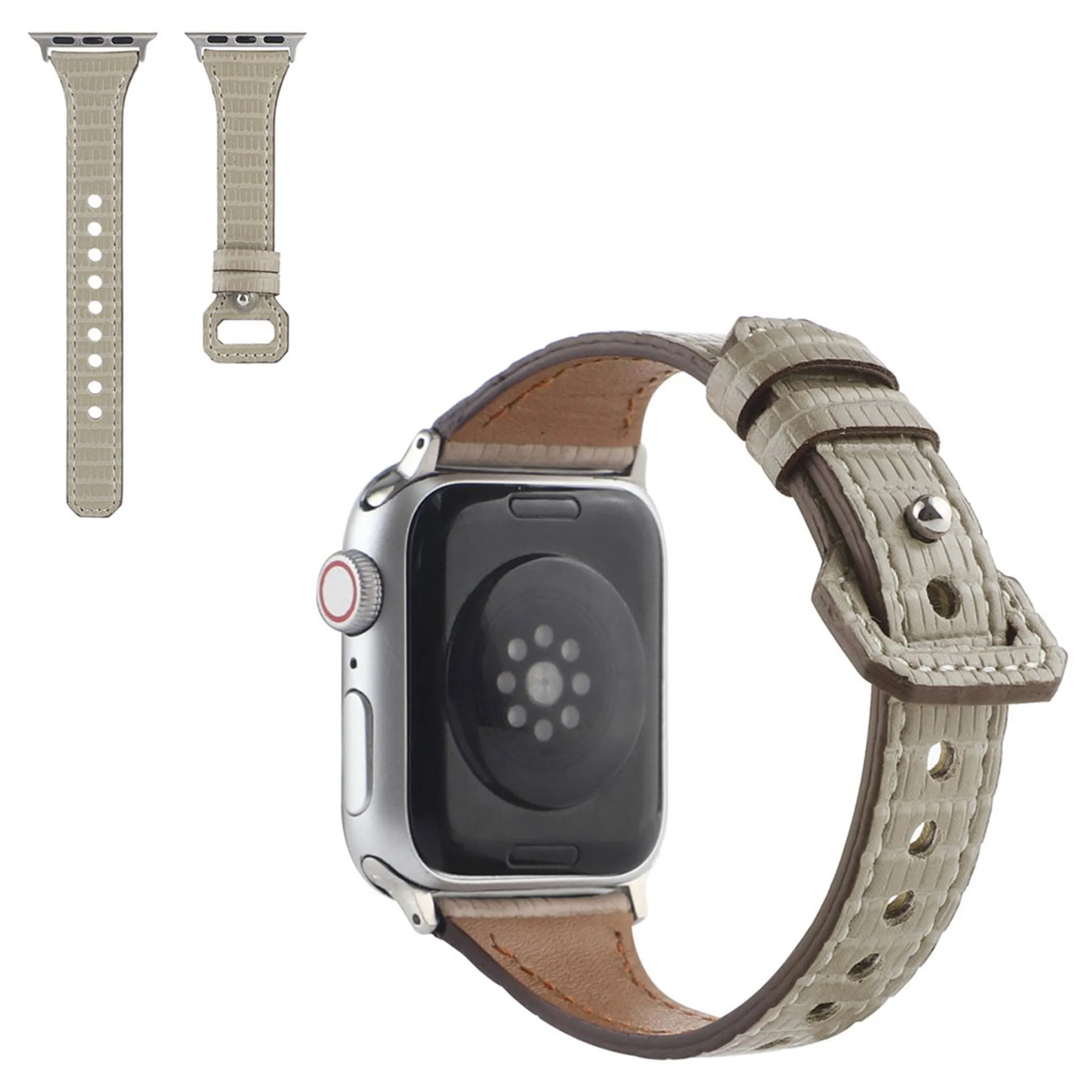 Apple Watch 44mm bamboo textured genuine leather watch strap - Grey