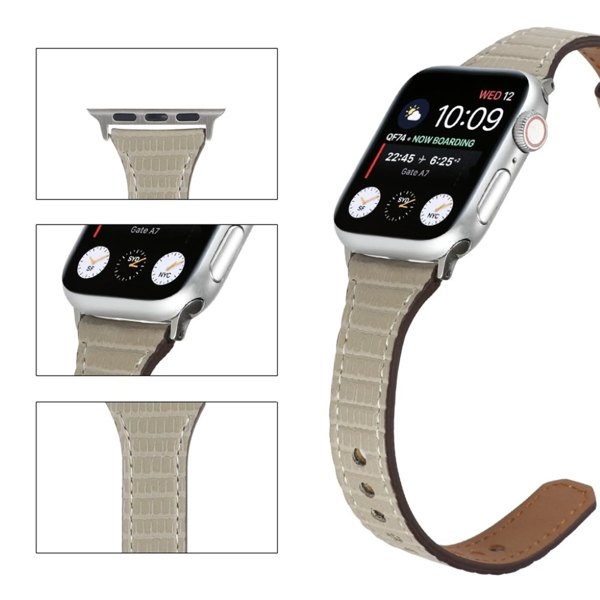 Apple Watch 44mm bamboo textured genuine leather watch strap - Grey