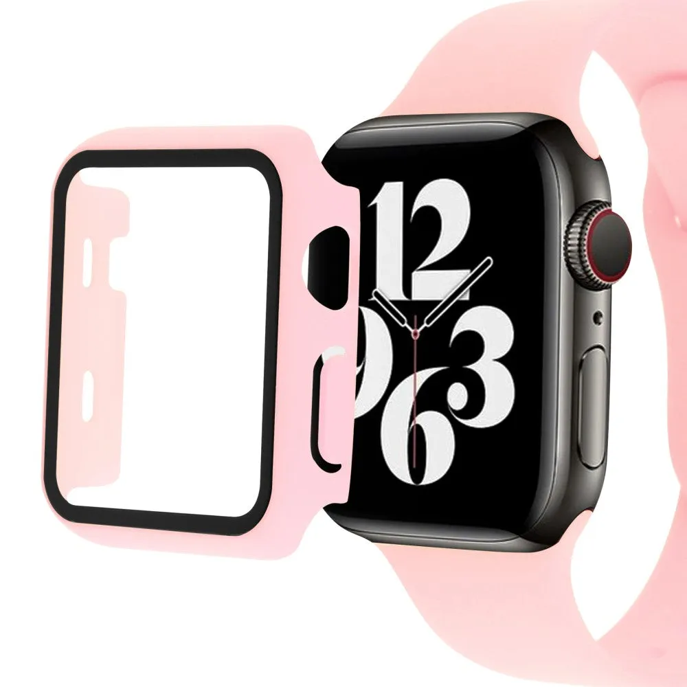 Apple Watch (45mm) cover with tempered glass   silicone watch strap - Deep Pink