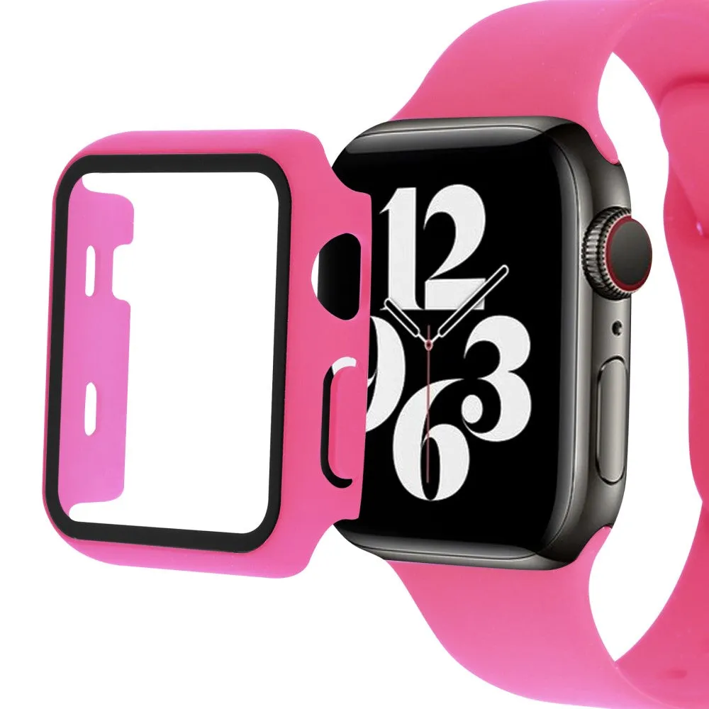 Apple Watch (45mm) cover with tempered glass   silicone watch strap - Rose