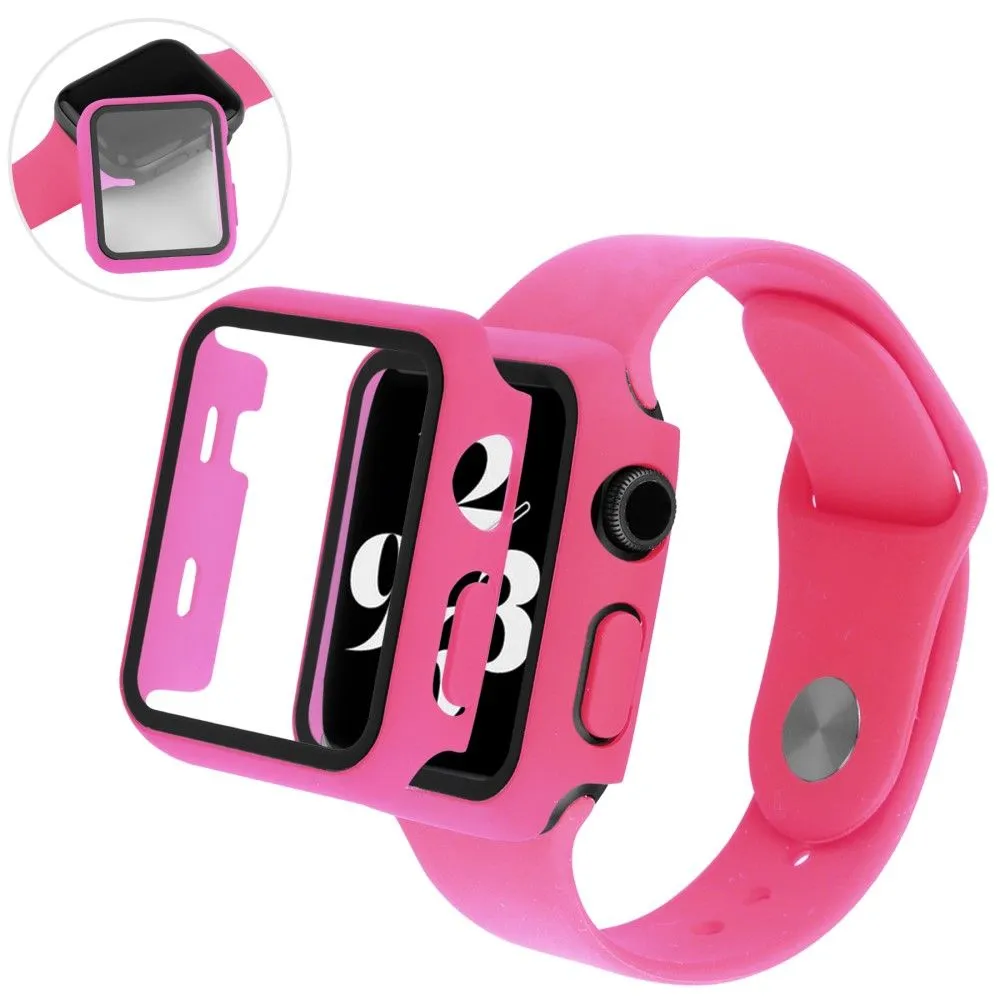 Apple Watch (45mm) cover with tempered glass   silicone watch strap - Rose