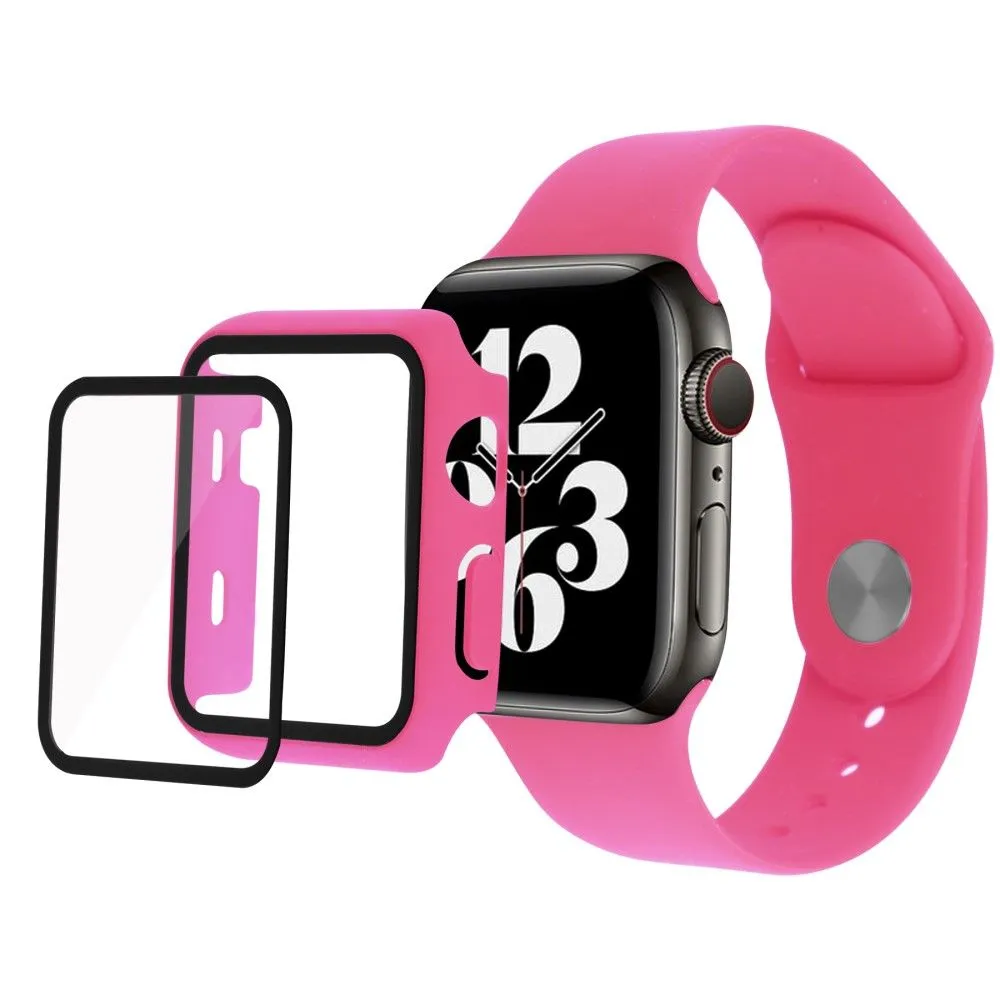 Apple Watch (45mm) cover with tempered glass   silicone watch strap - Rose