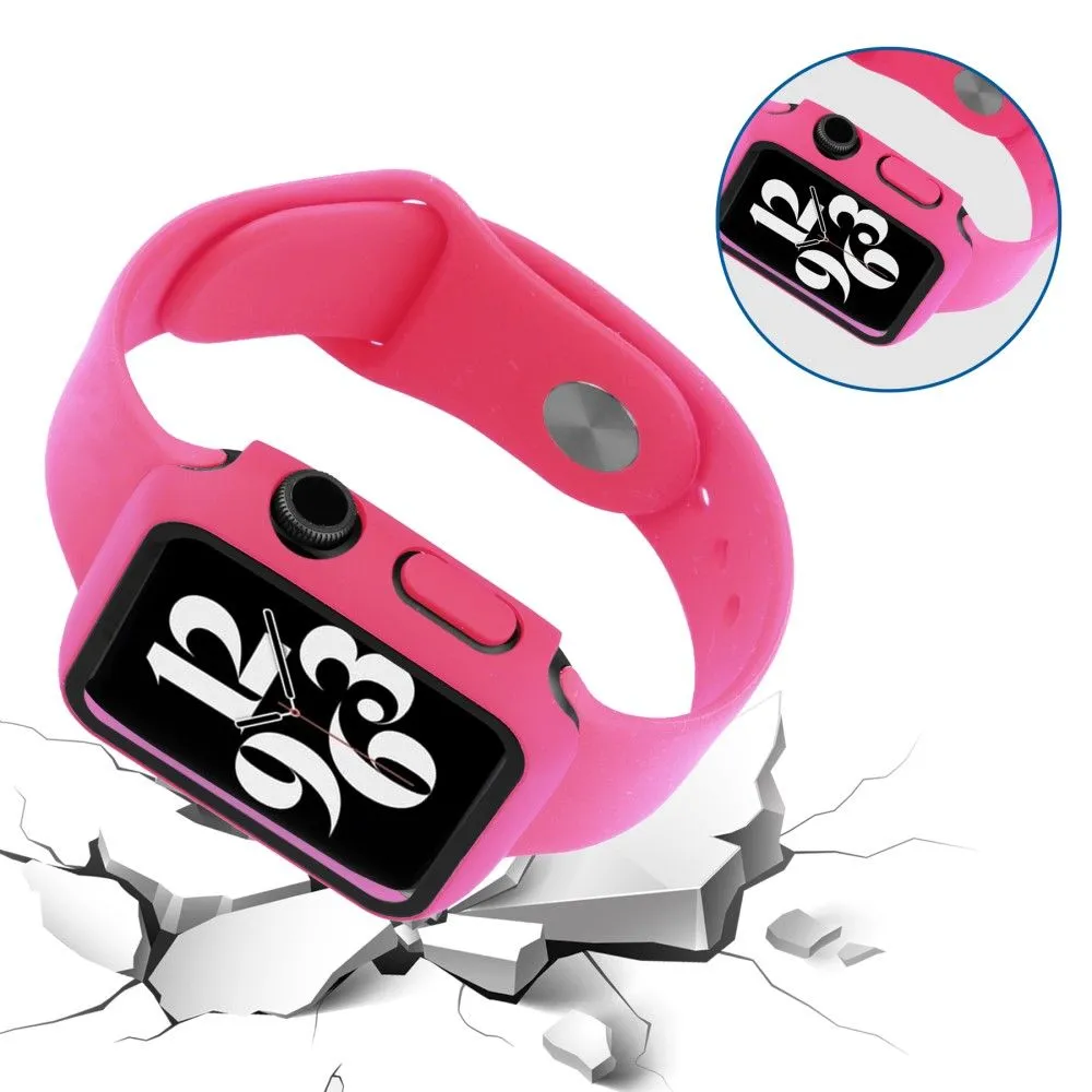 Apple Watch (45mm) cover with tempered glass   silicone watch strap - Rose