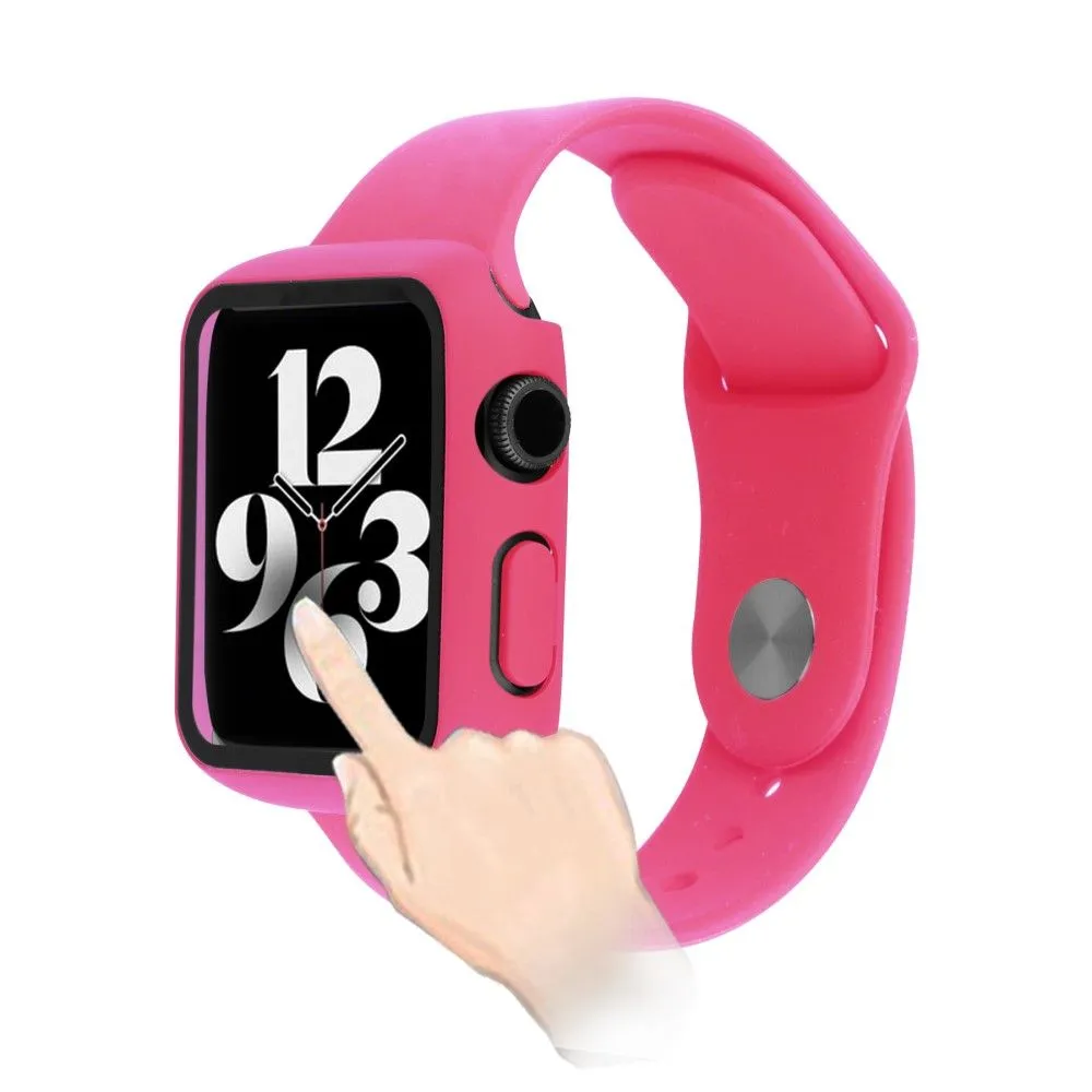 Apple Watch (45mm) cover with tempered glass   silicone watch strap - Rose