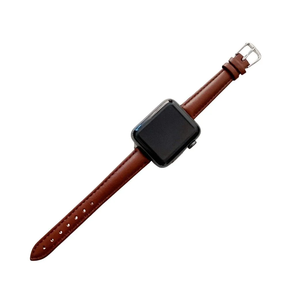 Apple Watch (45mm) simple genuine leather watch strap - Brown