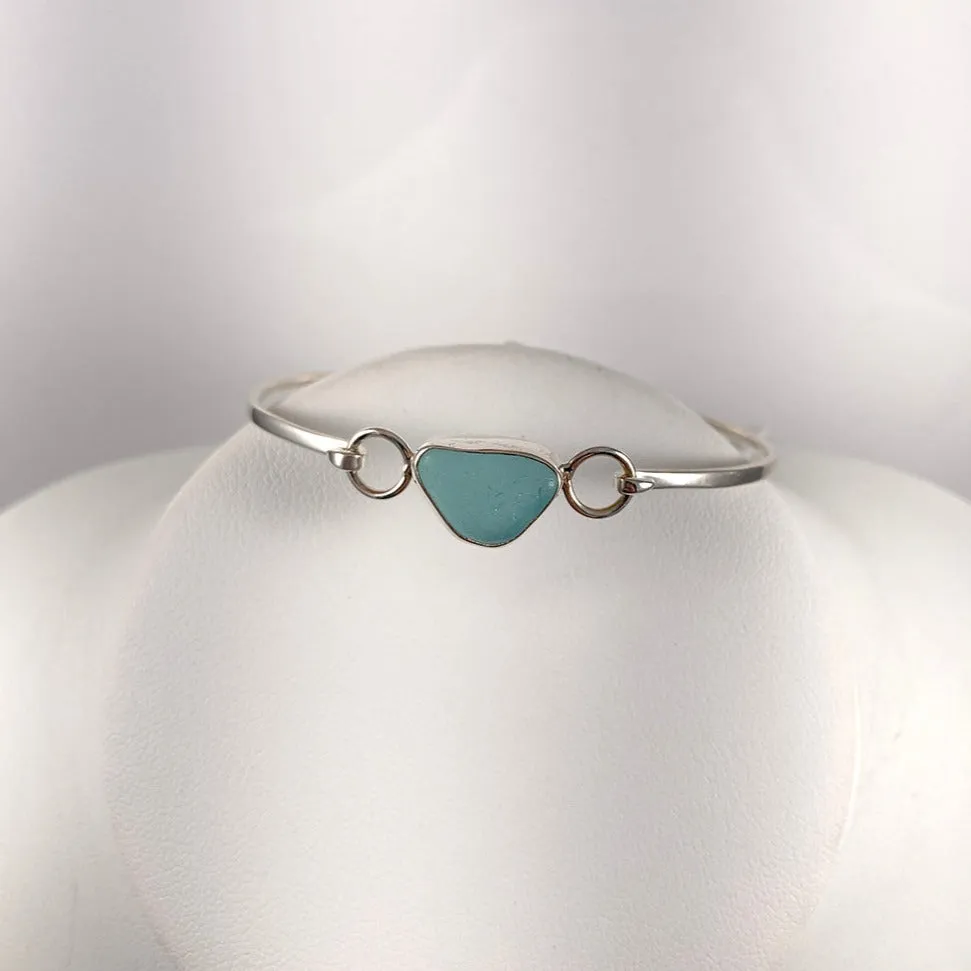 Aqua Sea Glass & Sterling Silver Infinity Drop Earrings