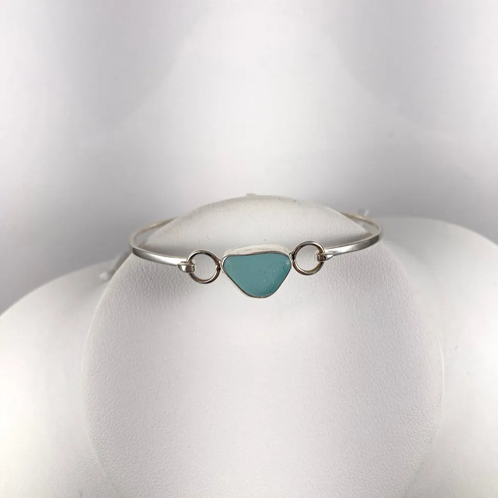 Aqua Sea Glass & Sterling Silver Infinity Drop Earrings