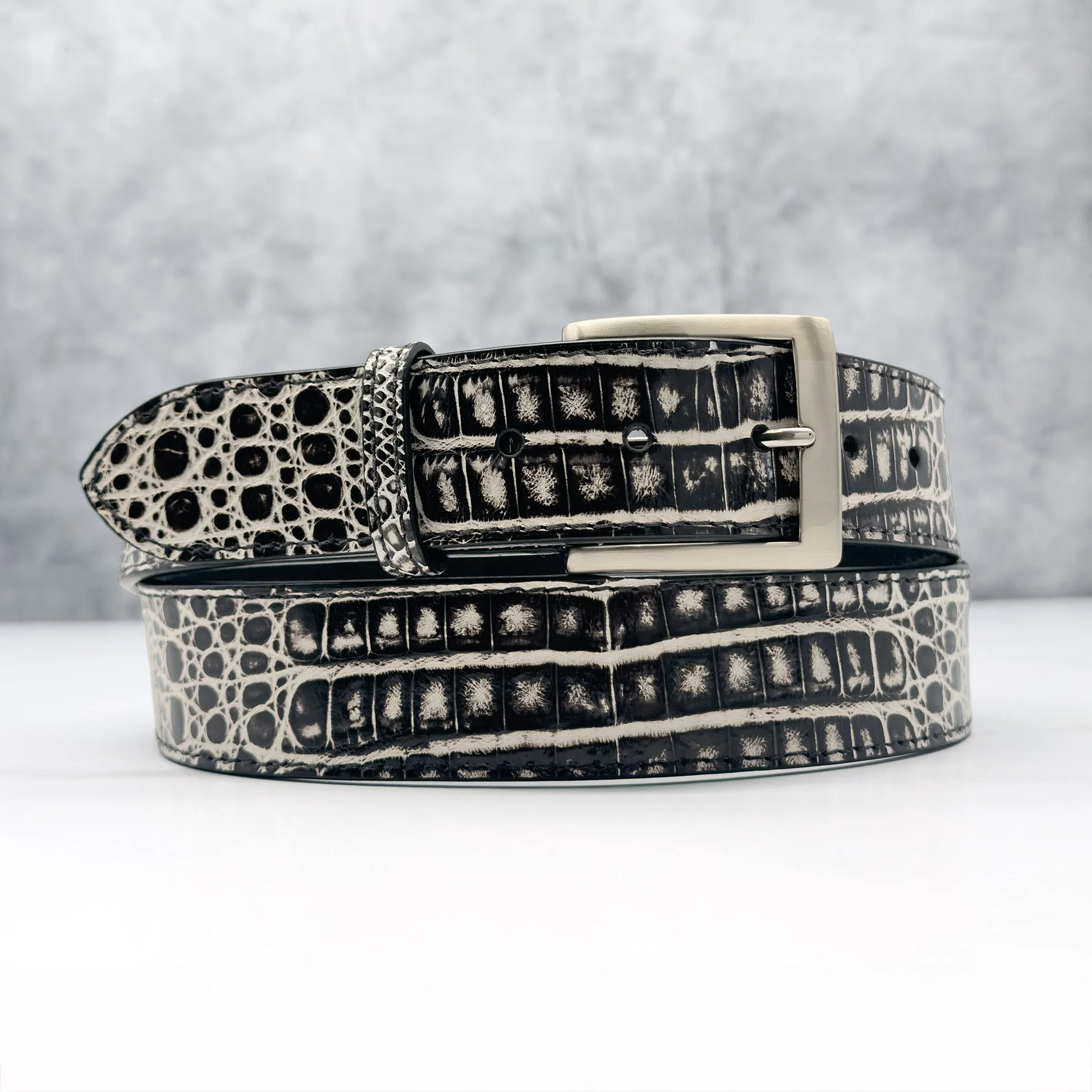 Argentine Caiman Two Tone Belt: Black And White