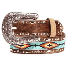 Ariat Girl's Hair On Beaded Tan Leather Western Belt A1302602