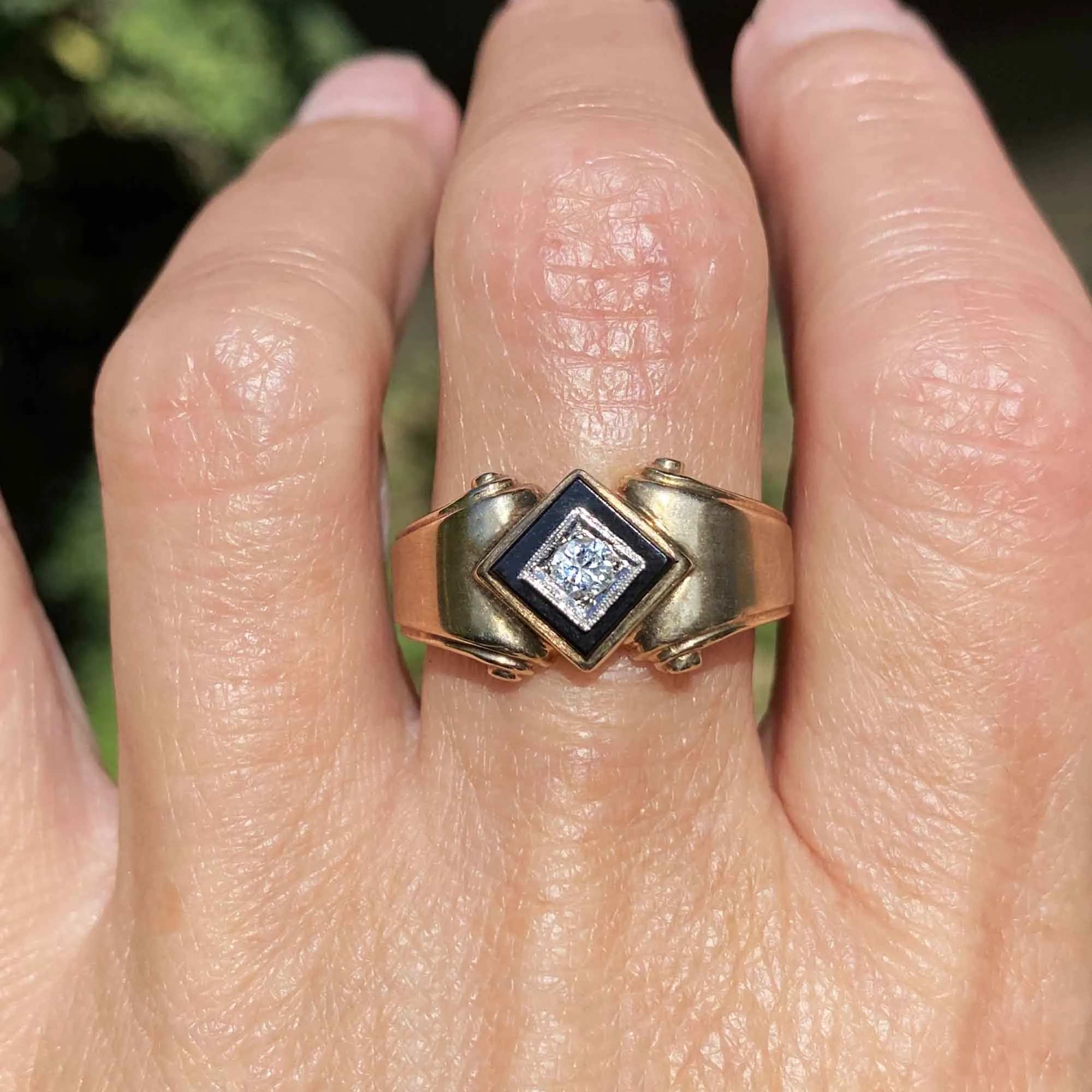 Art Deco Diamond Onyx Signet Ring in Gold