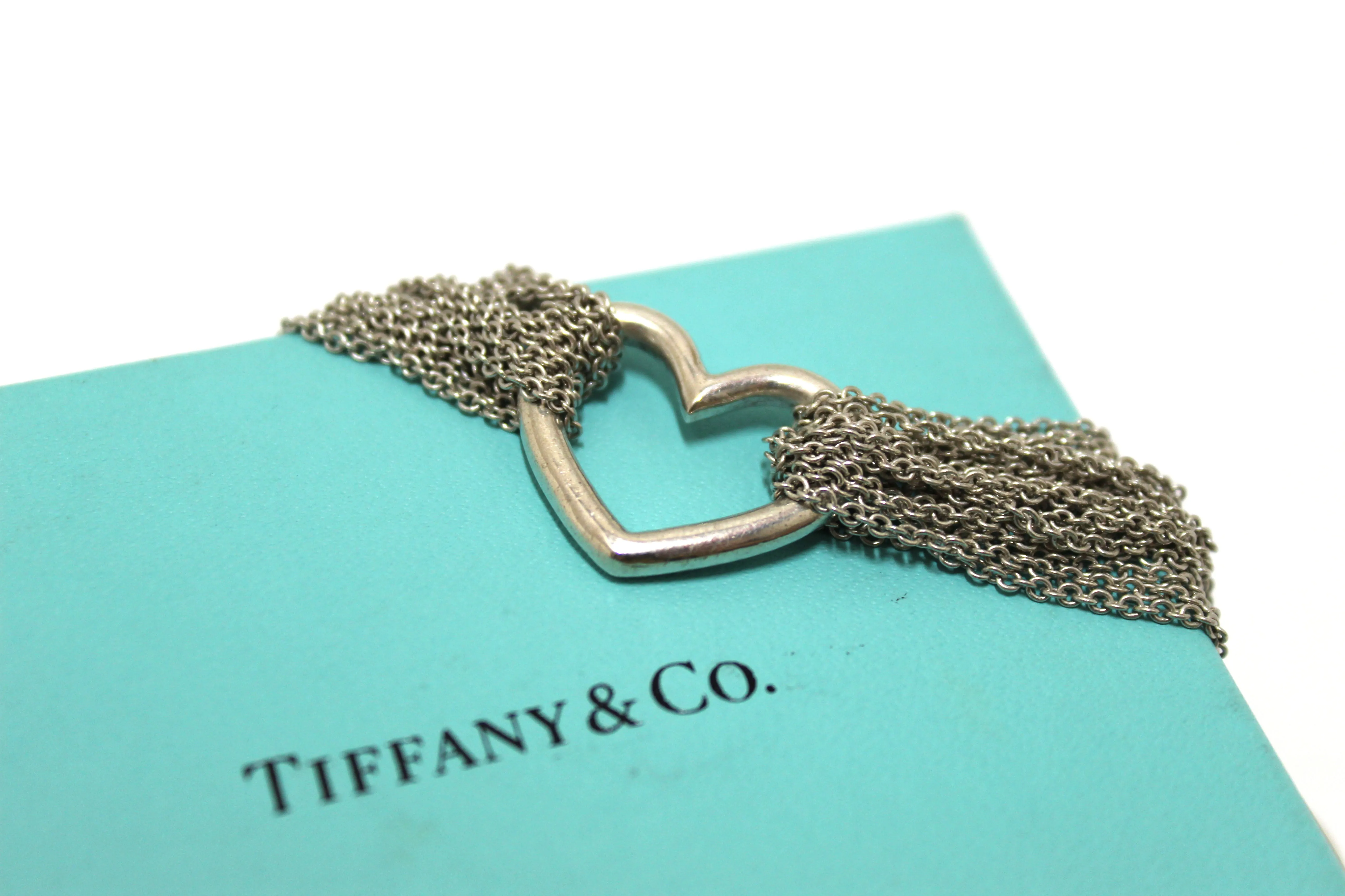 Authentic Tiffany & Co. Sterling Silver Open Heart Multi Strand Bracelet