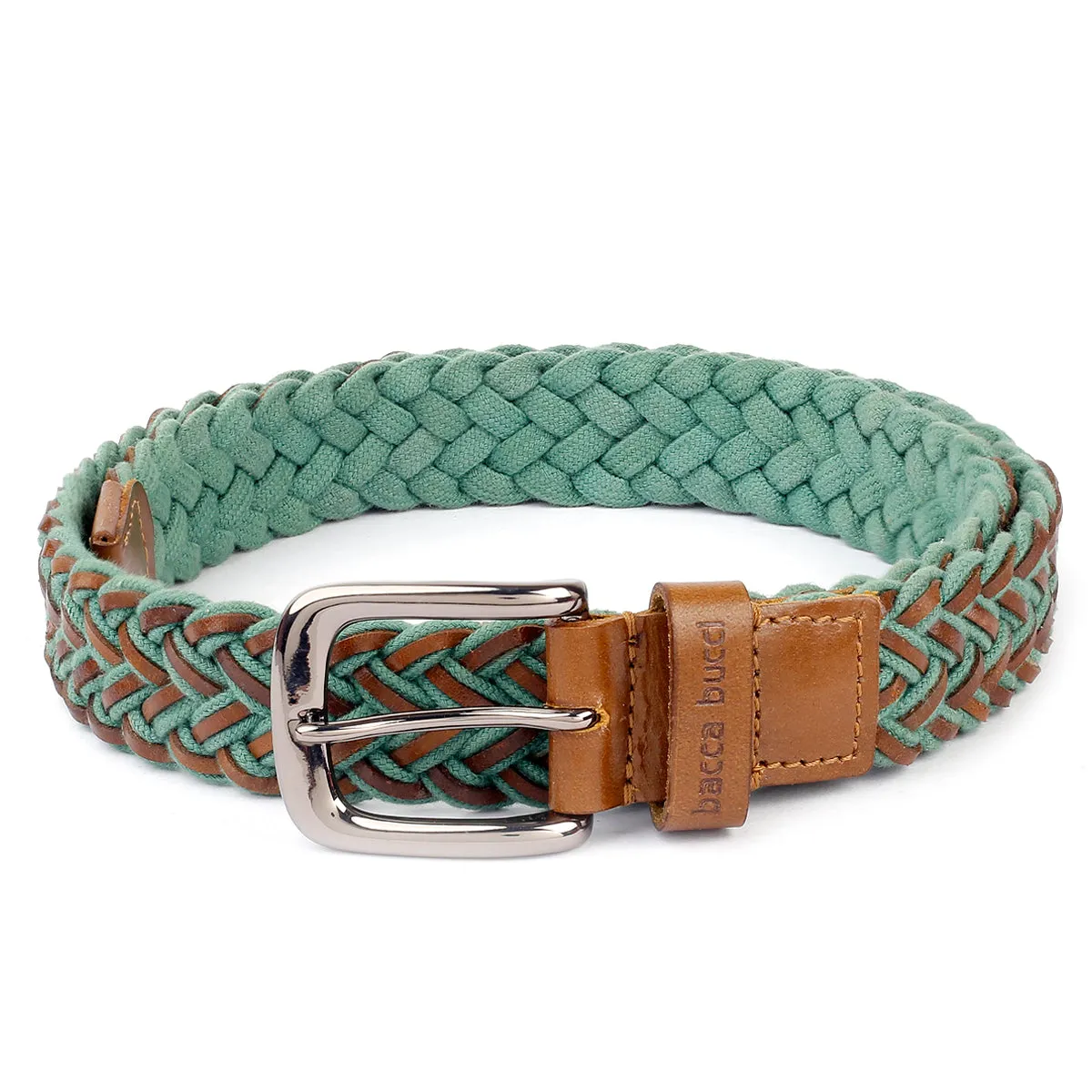 Bacca Bucci Italian Woven leather and Cotton Elastic braided belt for men with Alloy buckle