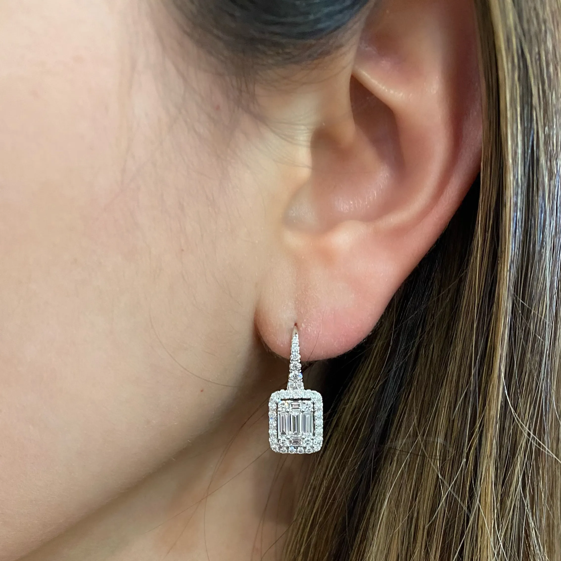 Baguette Diamond Lever-Back Earrings