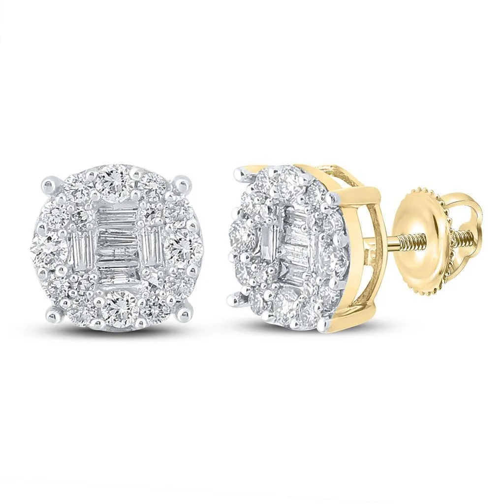 Baguette in Circle Solitaire Diamond Earrings .62cttw 10K Gold