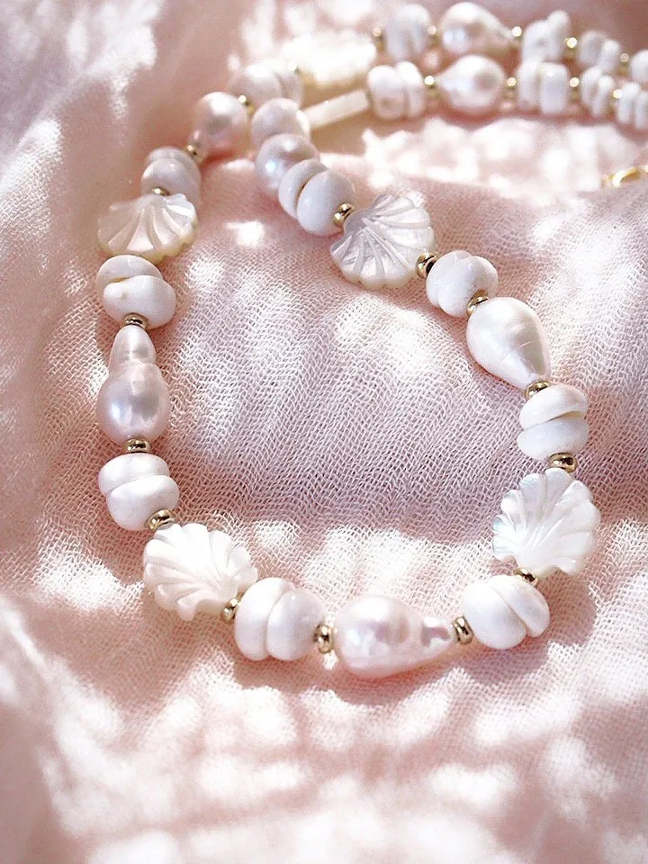 Baroque Pearl Scallop & Puka Shell Necklace - Keao