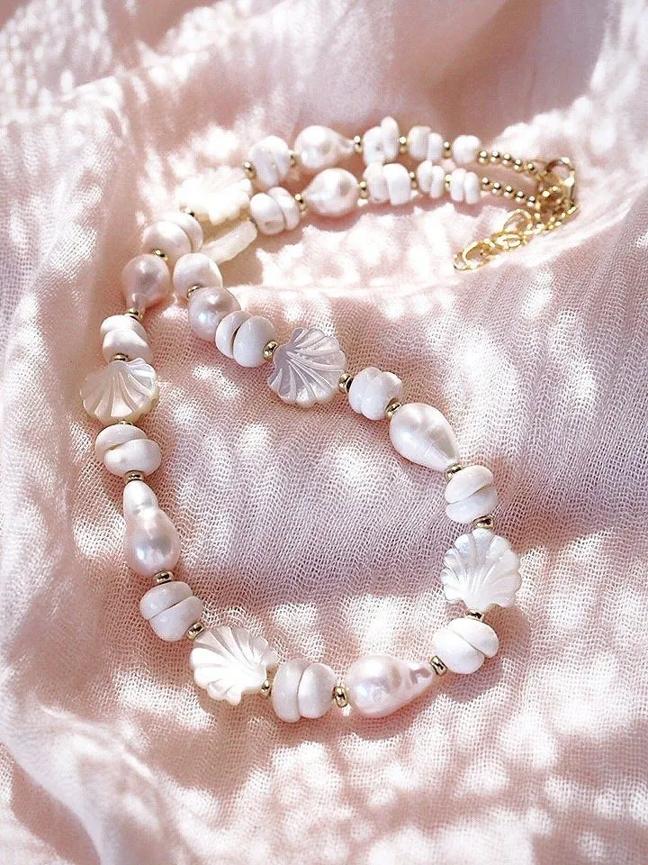 Baroque Pearl Scallop & Puka Shell Necklace - Keao