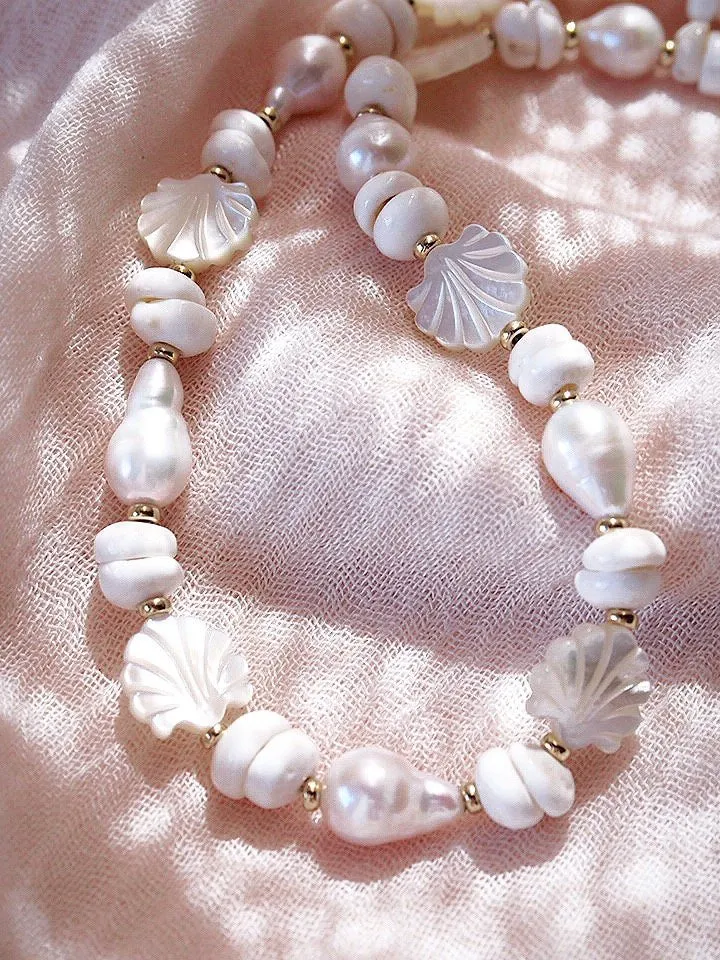 Baroque Pearl Scallop & Puka Shell Necklace - Keao