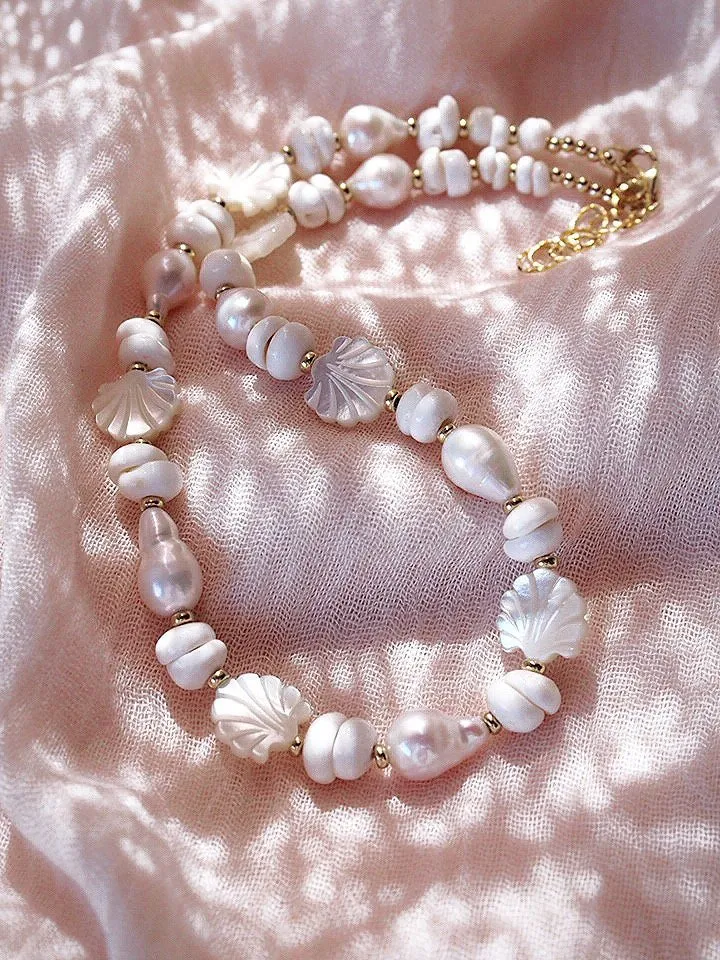 Baroque Pearl Scallop & Puka Shell Necklace - Keao