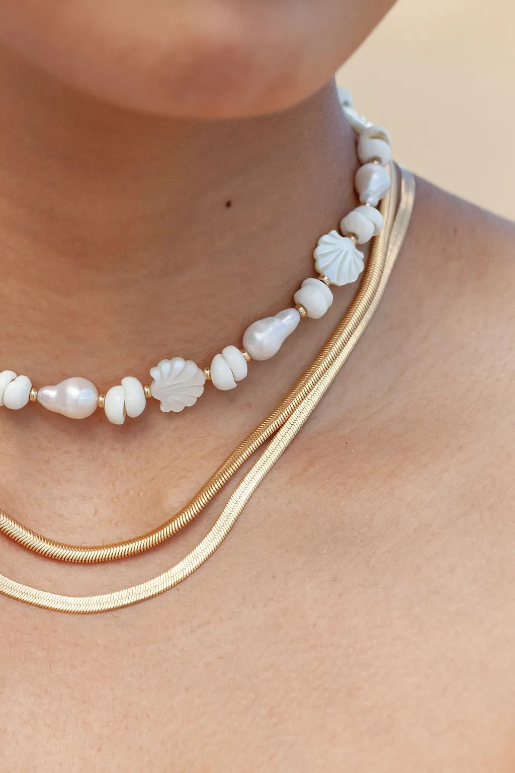 Baroque Pearl Scallop & Puka Shell Necklace - Keao