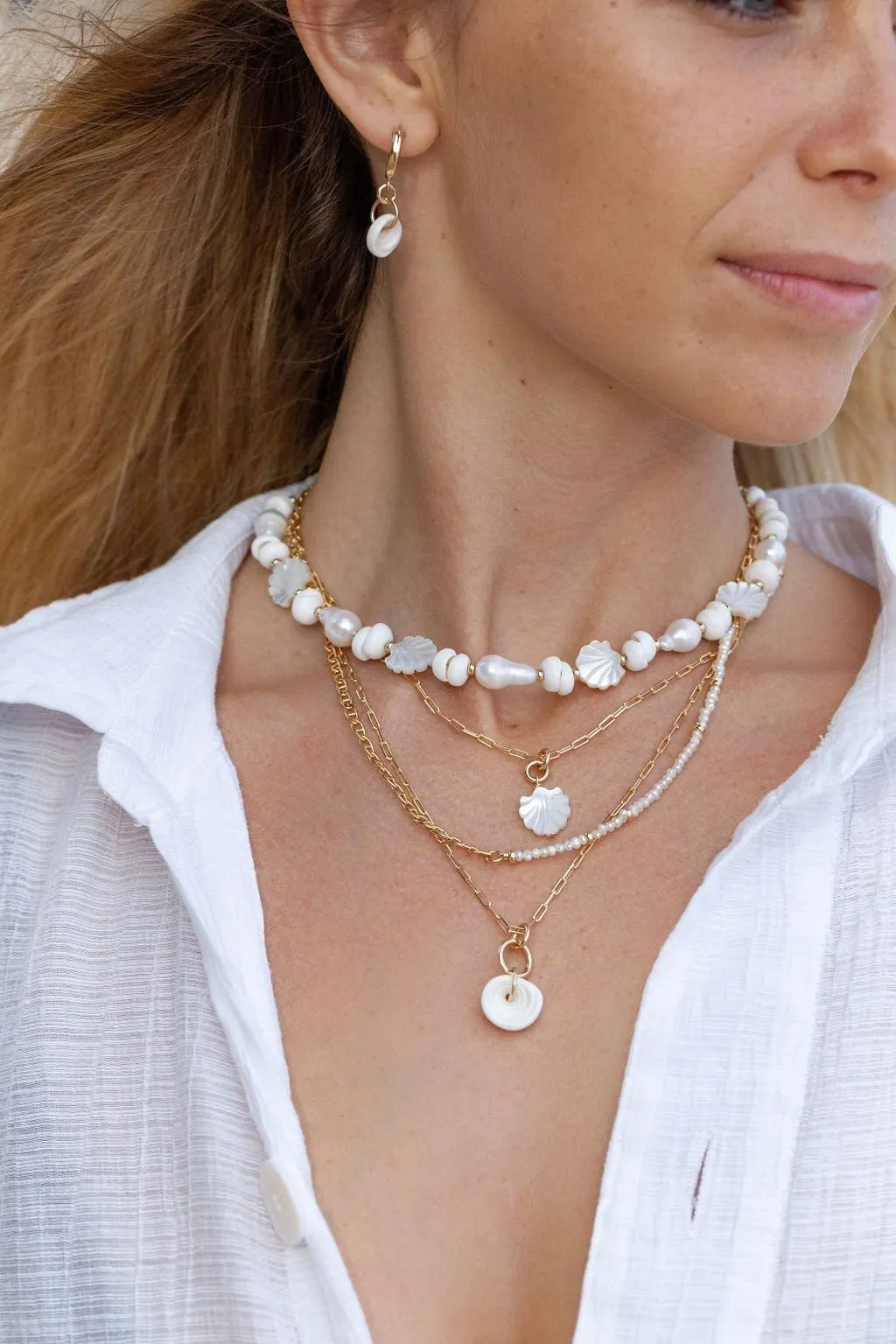 Baroque Pearl Scallop & Puka Shell Necklace - Keao