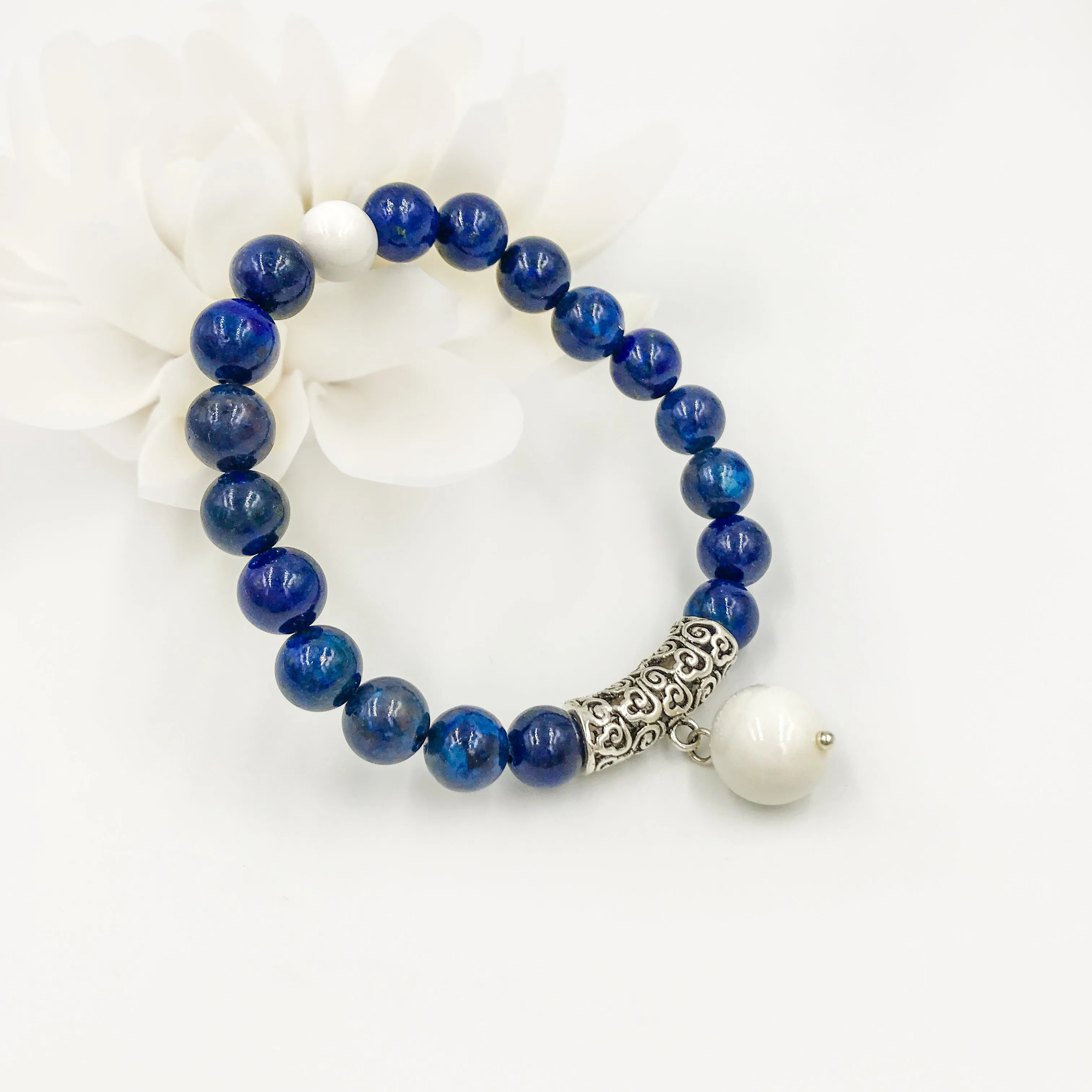 Beaded Auspicious Lapis Bracelet 10mm