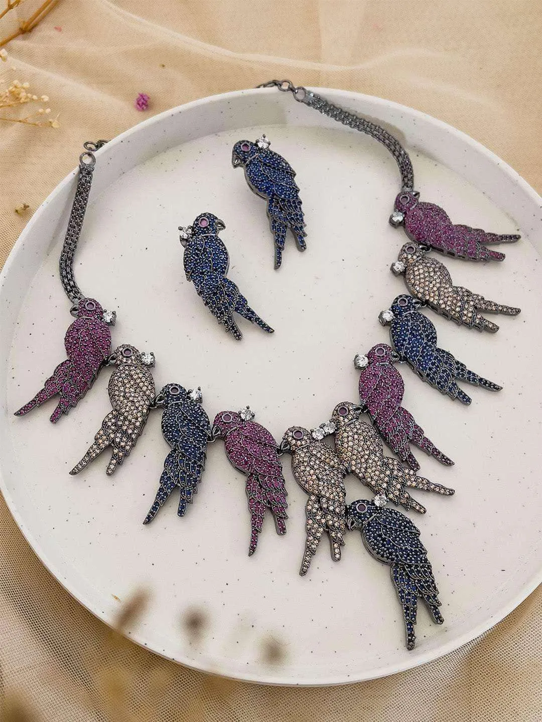 Beaded Doctor Bird Pin Embroidered Choker