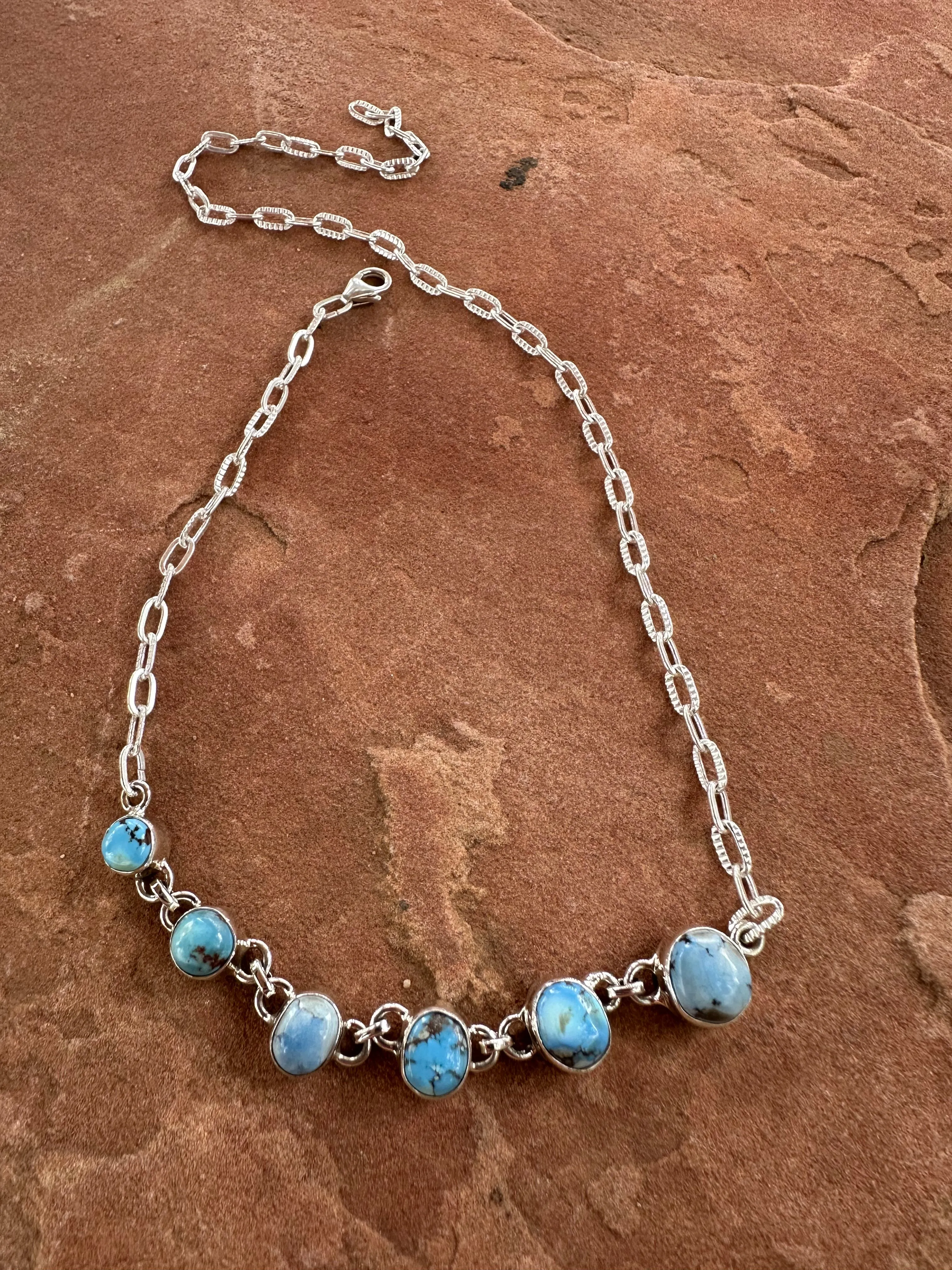 Beautiful Handmade Sterling Silver & Golden Hills Turquoise Choker Necklace