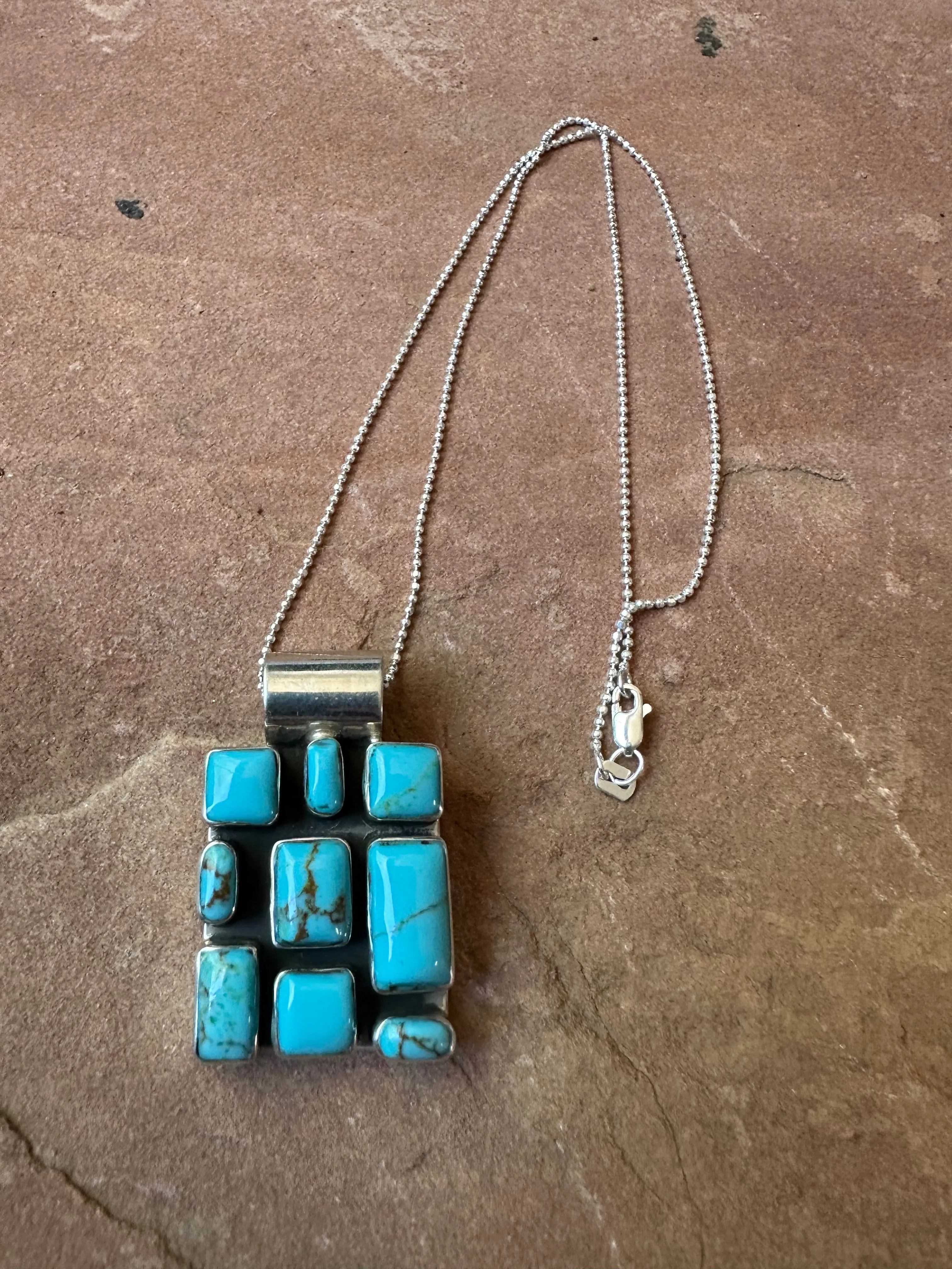 Beautiful Handmade Sterling Silver & Turquoise Mosaic Necklace