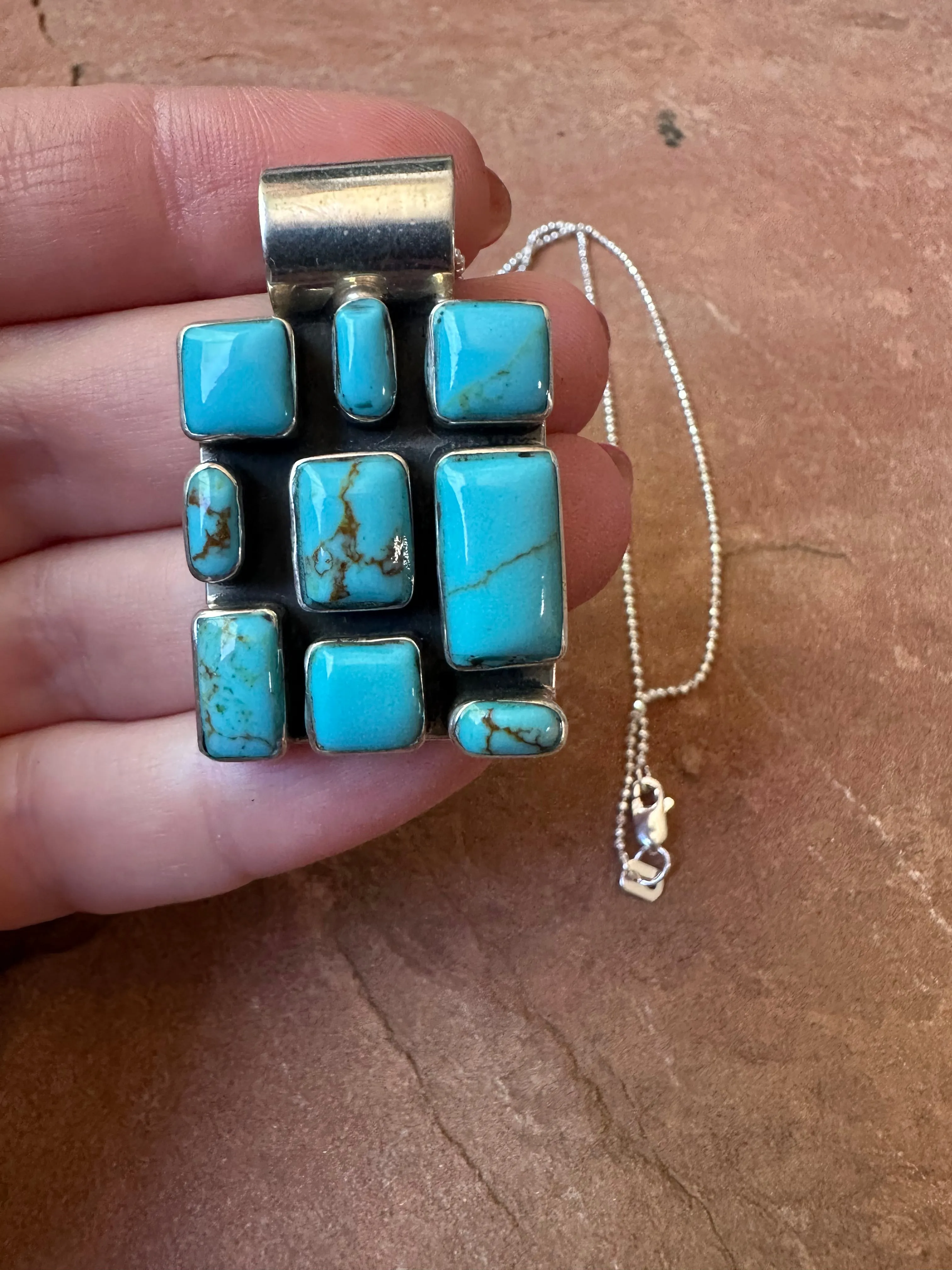 Beautiful Handmade Sterling Silver & Turquoise Mosaic Necklace