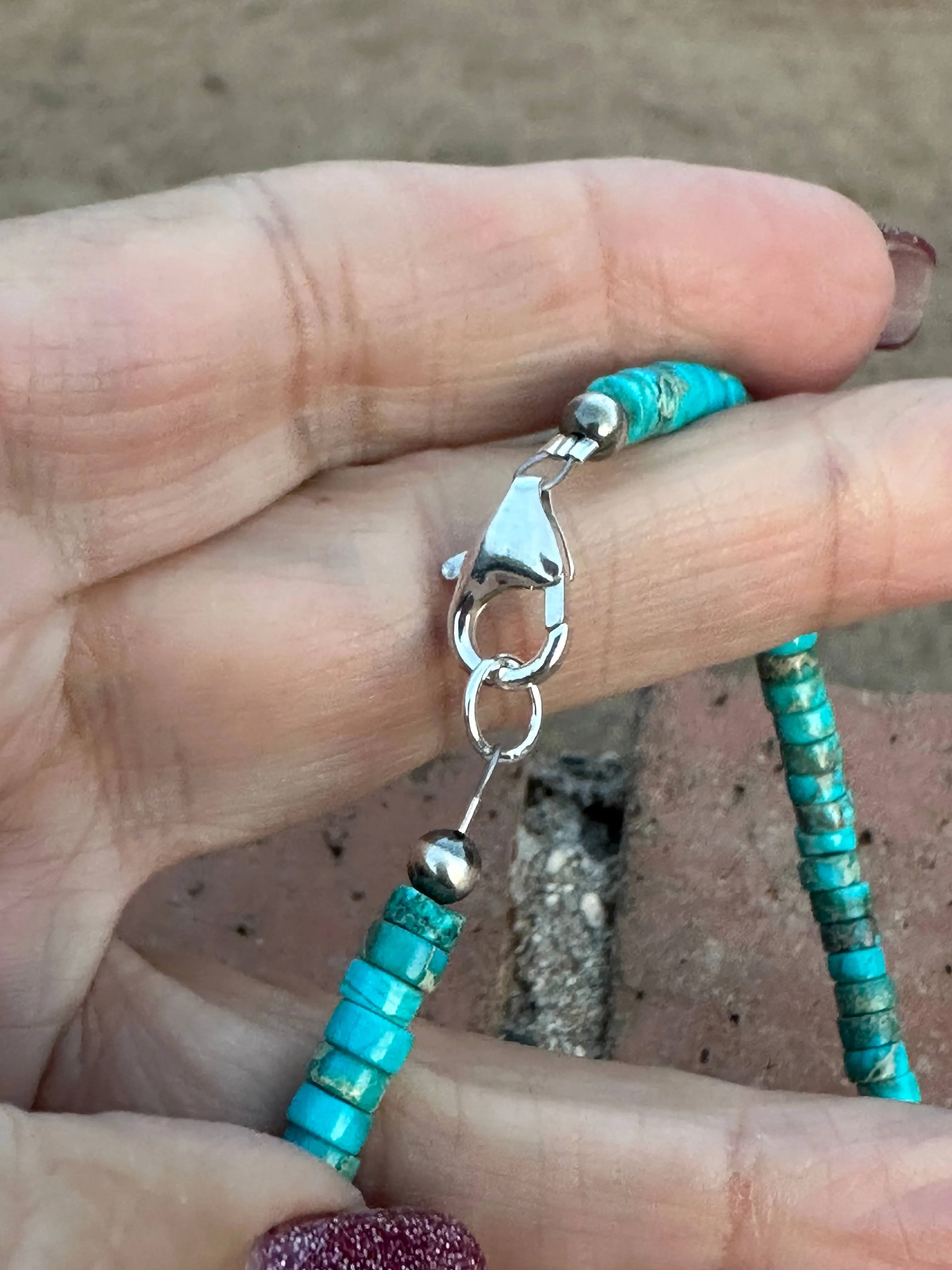 Beautiful Navajo Made Sterling Silver & Turquoise Beaded 18” Necklace