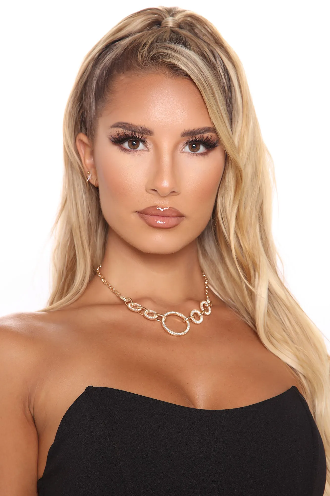 Been A Good Girl Rhinestone Choker - Gold/Clear