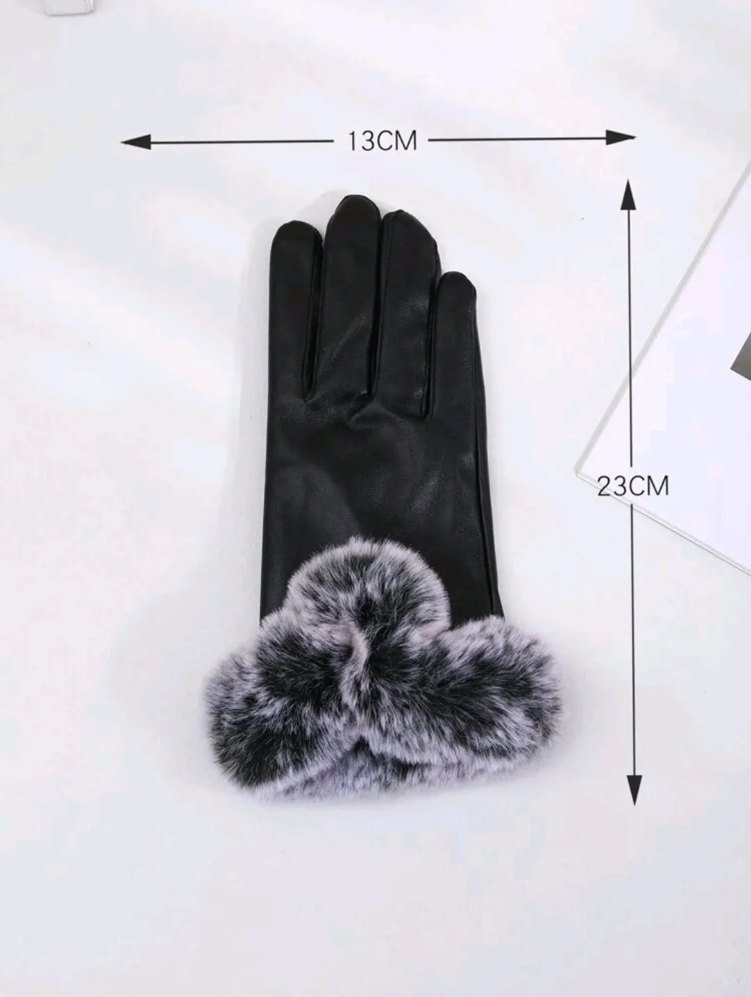 Black Fur Lined Faux Leather Gloves