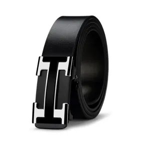 Black Men's Leather Ratchet Belt with Automatic Buckle 黑色男士真皮自動扣皮帶 KCBELT1135