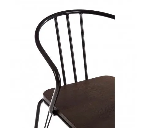 Black Metal And Elm Wood Arm Chair