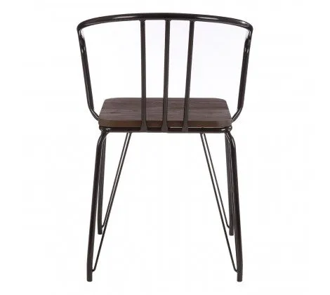 Black Metal And Elm Wood Arm Chair