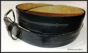 Black Top Grain Leather Belt with Snap On Buckle- Plain or with Engraved Oars