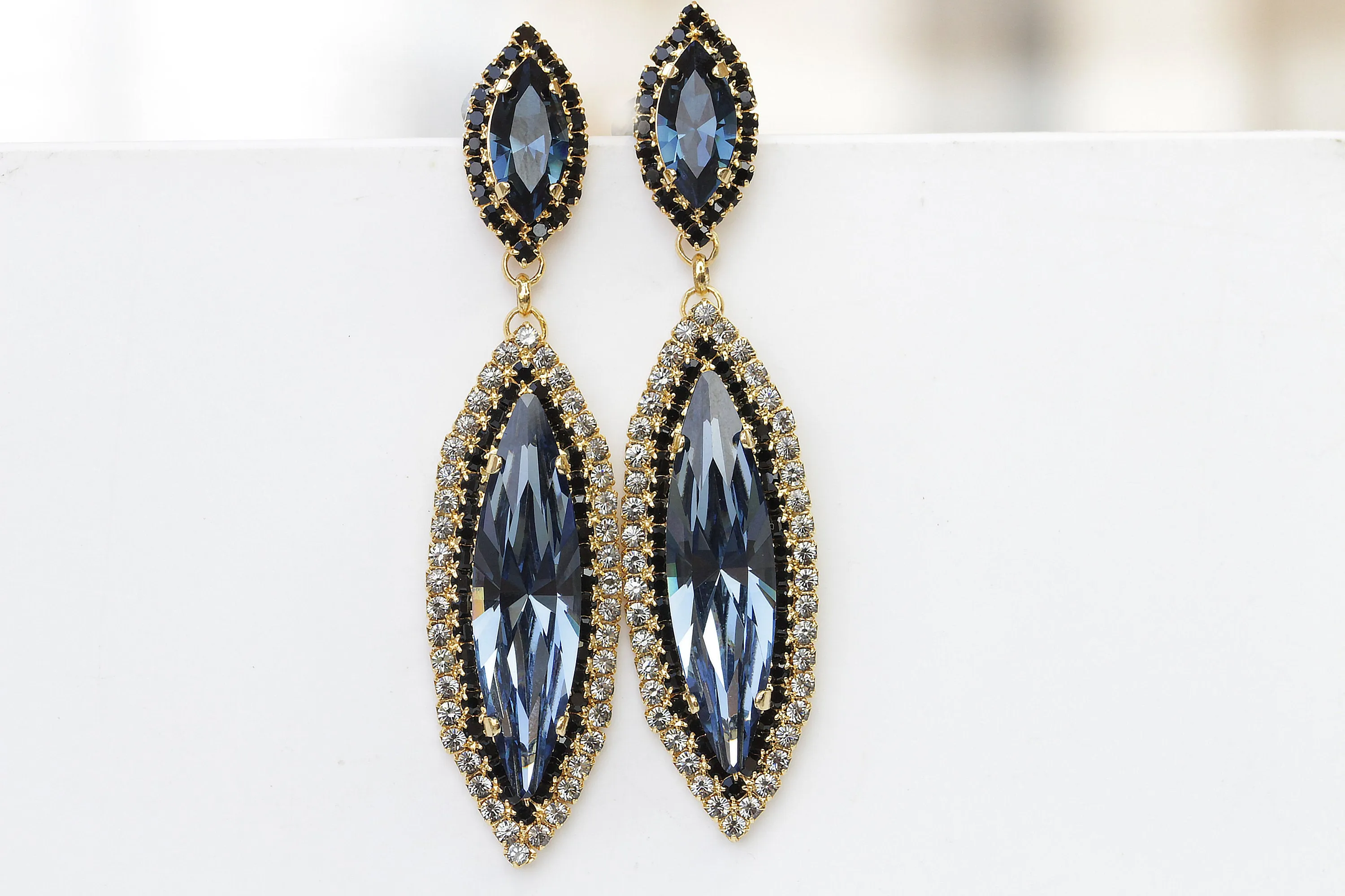 BLUE LONG Drop Chandelier EARRINGS