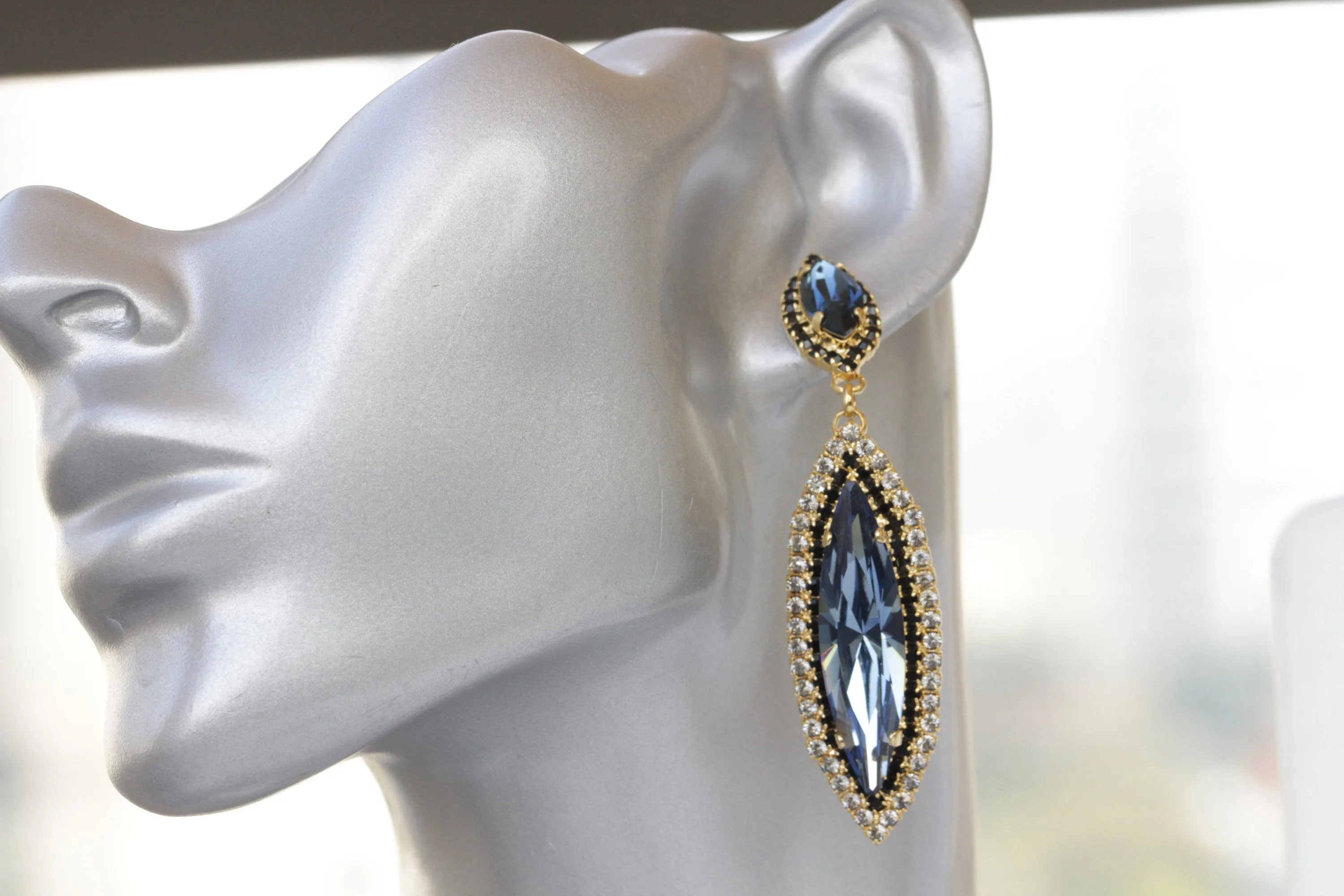 BLUE LONG Drop Chandelier EARRINGS