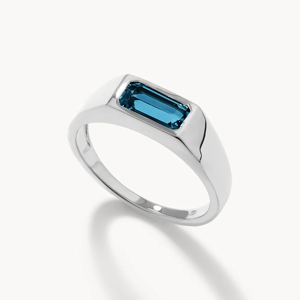 Blue Topaz Signet Pinky Ring in Silver