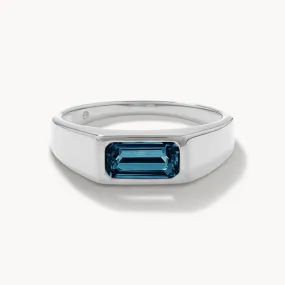 Blue Topaz Signet Pinky Ring in Silver