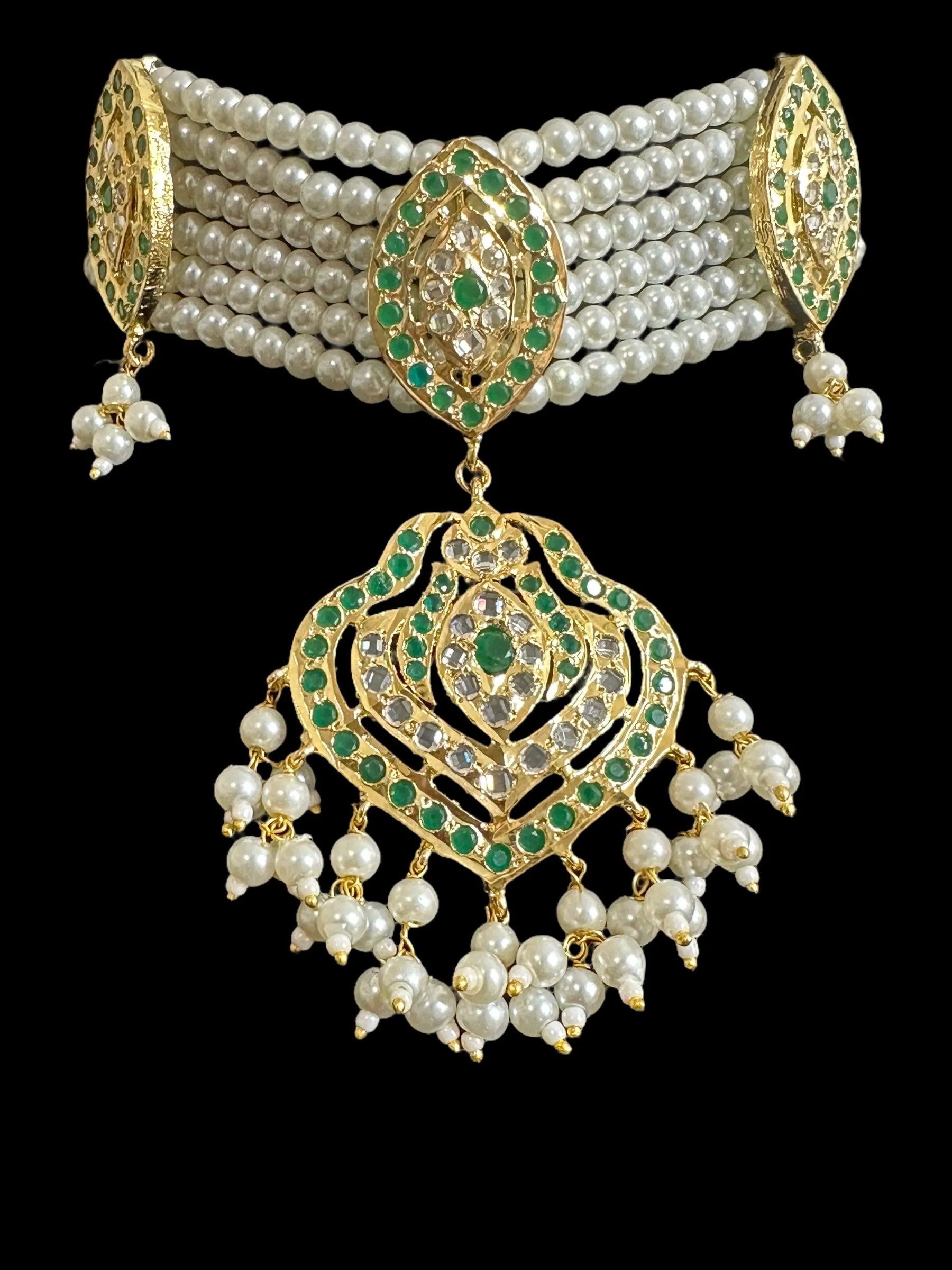 BR304 Gold plated bridal set with earrings tika in green ( READY TO SHIP )