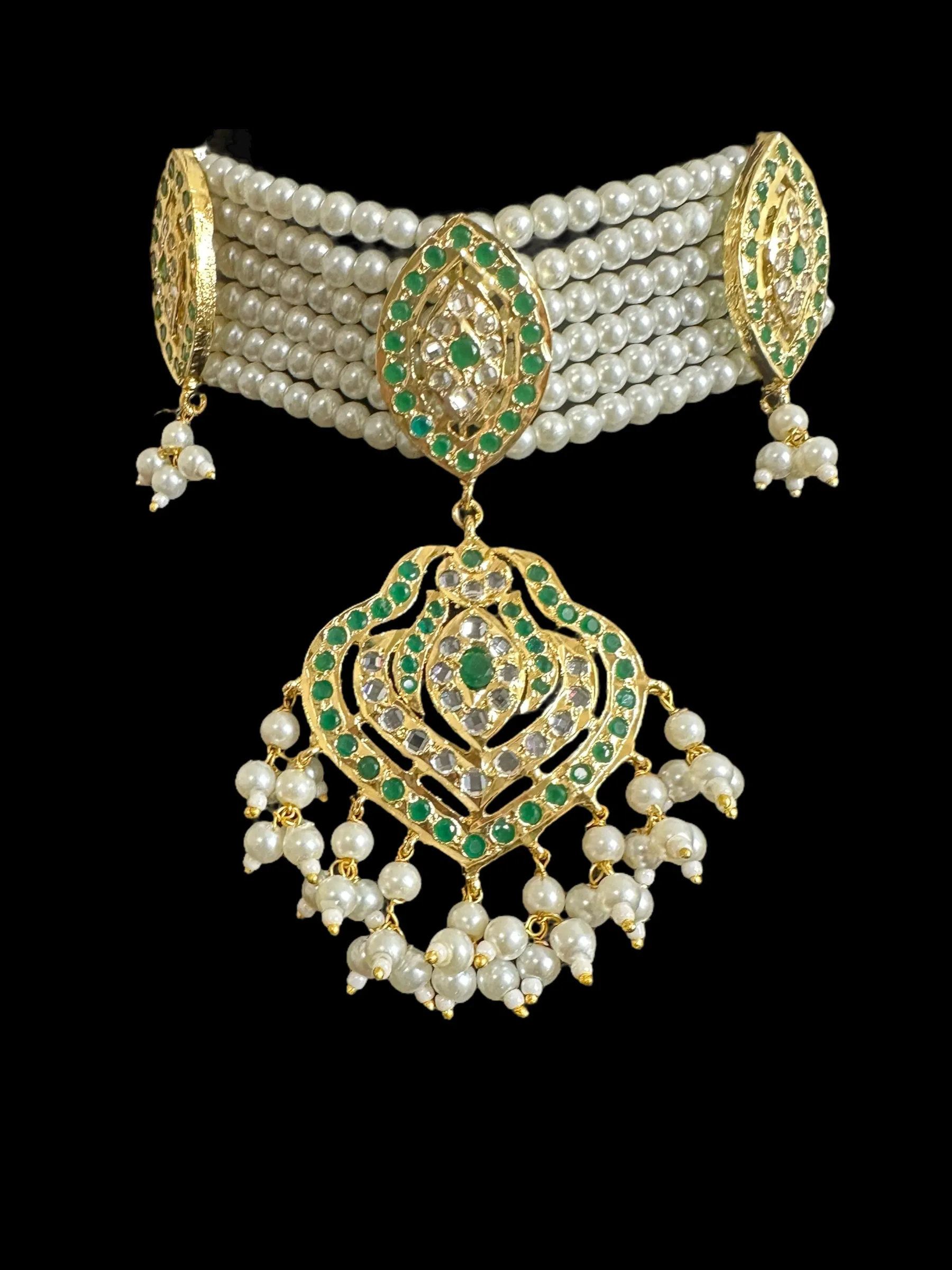 BR304 Gold plated bridal set with earrings tika in green ( READY TO SHIP )