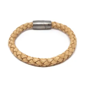 Braided Leather Bracelet with Puzzle Clasp Beige Large