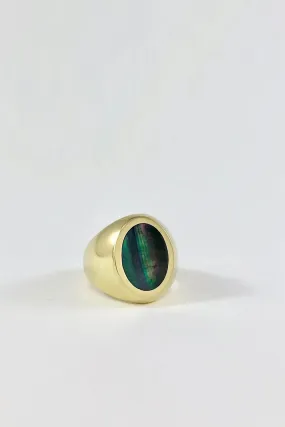 Brass Black Mother of Pearl Signet Ring - Oval