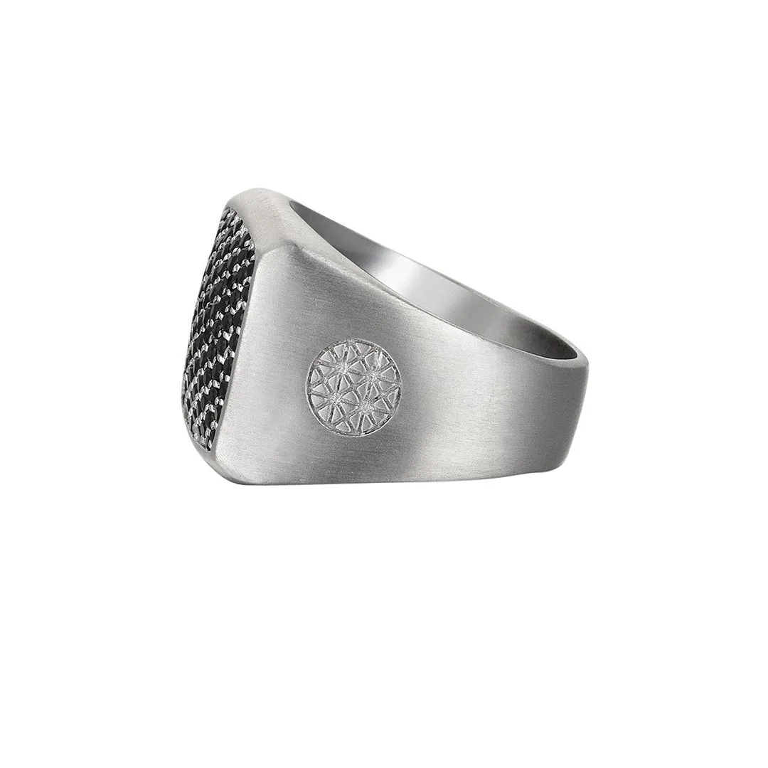 Brushed Cushion Pave Ring - Solid Silver